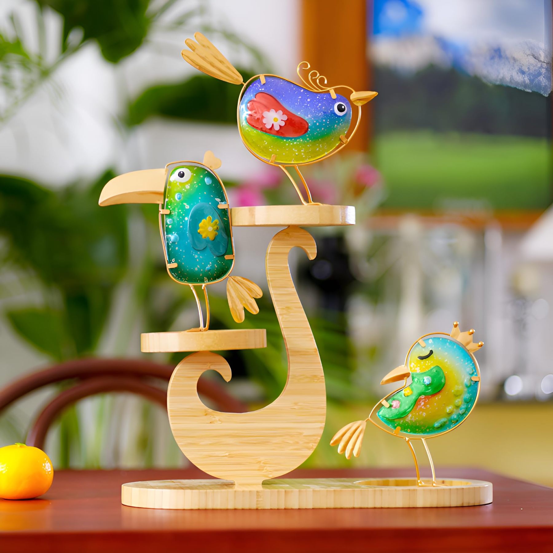 Funny Metal & Glass Bird Decor