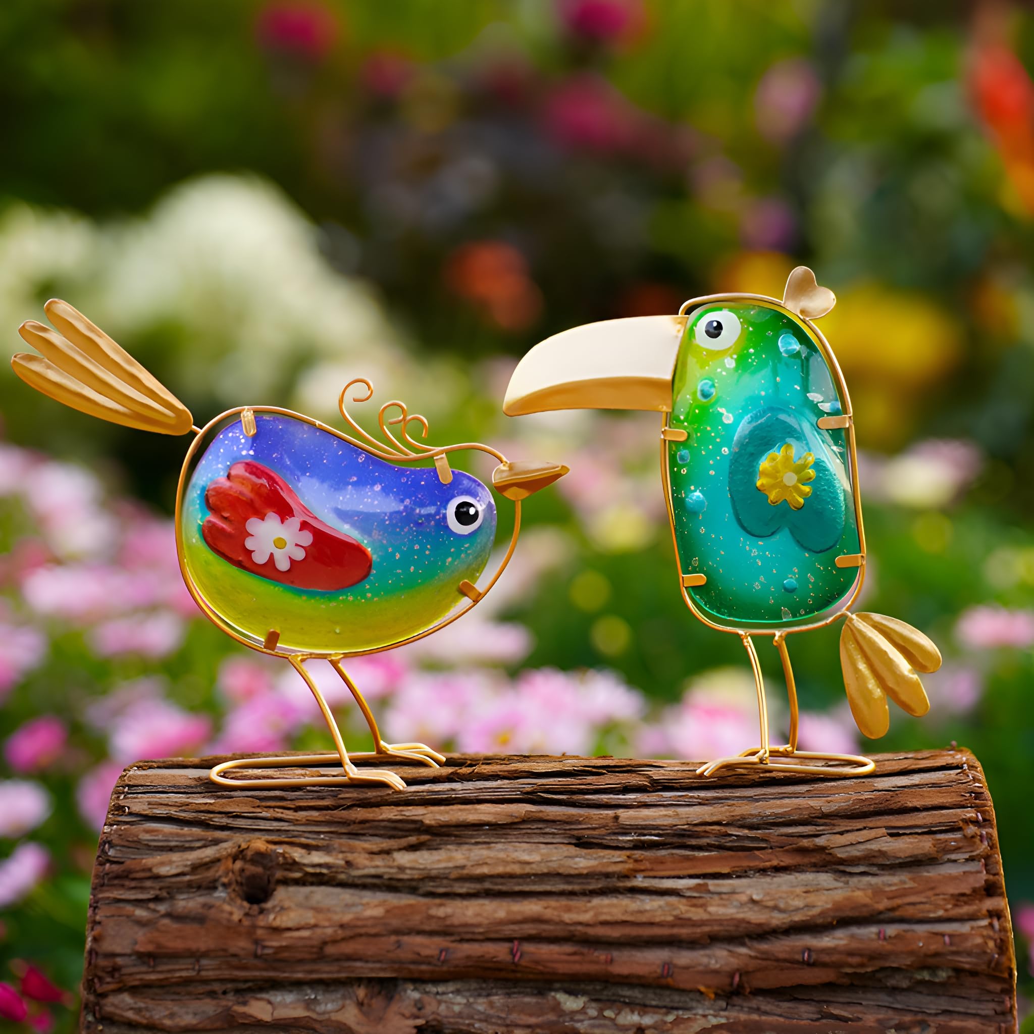 Funny Metal & Glass Bird Decor