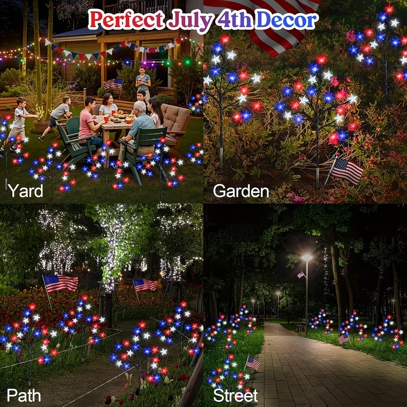 Solar Patriotic Star Lights for Outdoor Decor