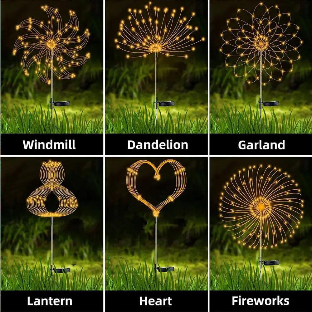 Multicolor Solar Firework LED Garden Lights - Bendable Copper Wire, IP64 Waterproof