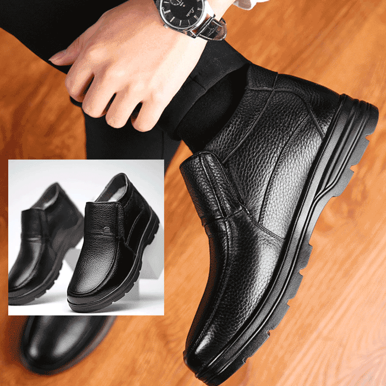 Men's cotton shoes leather middle-aged and elderly men's shoes thickened non-slip pure wool inside