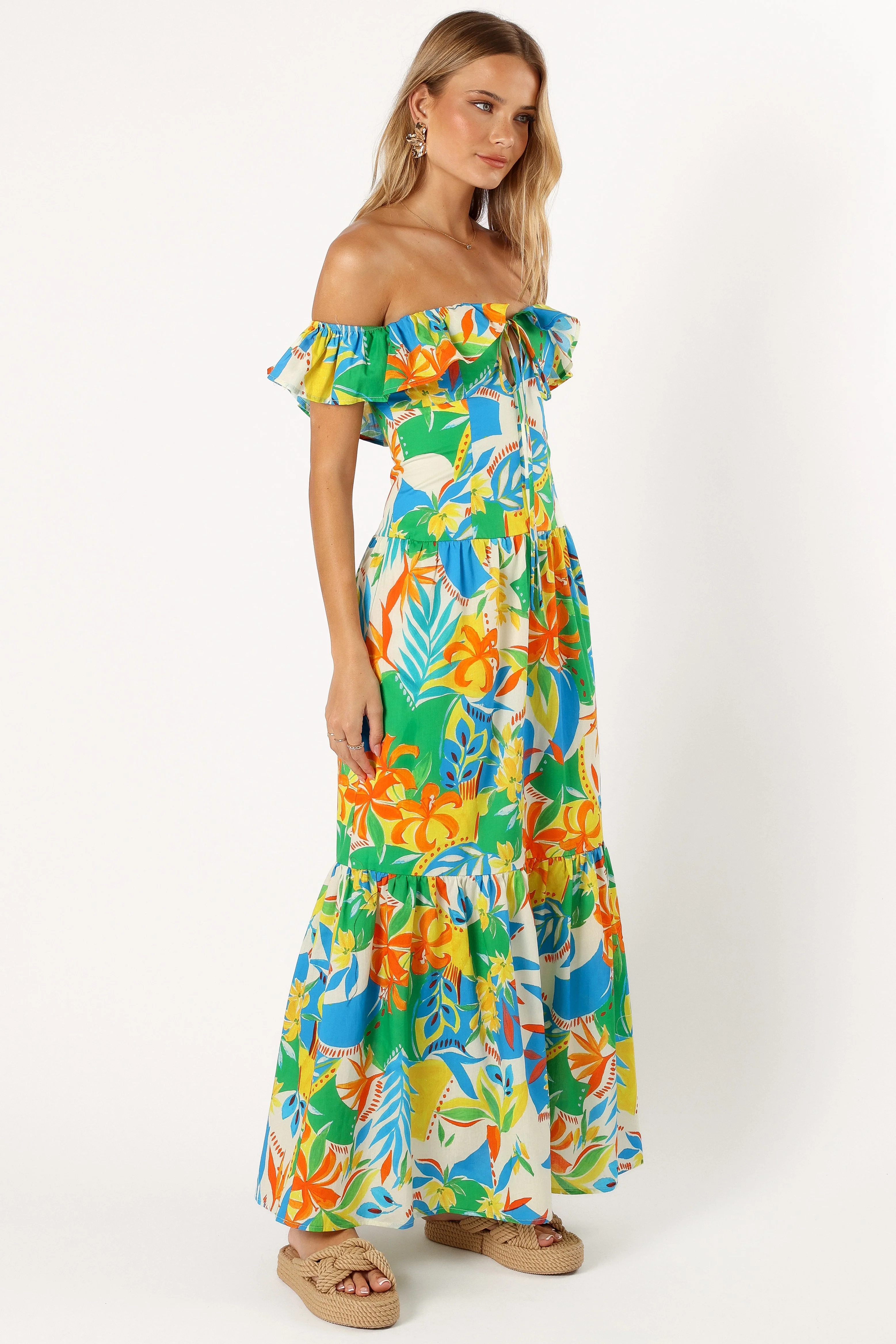 Harriet Off Shoulder Maxi Dress - Malta Print-Rgtroy