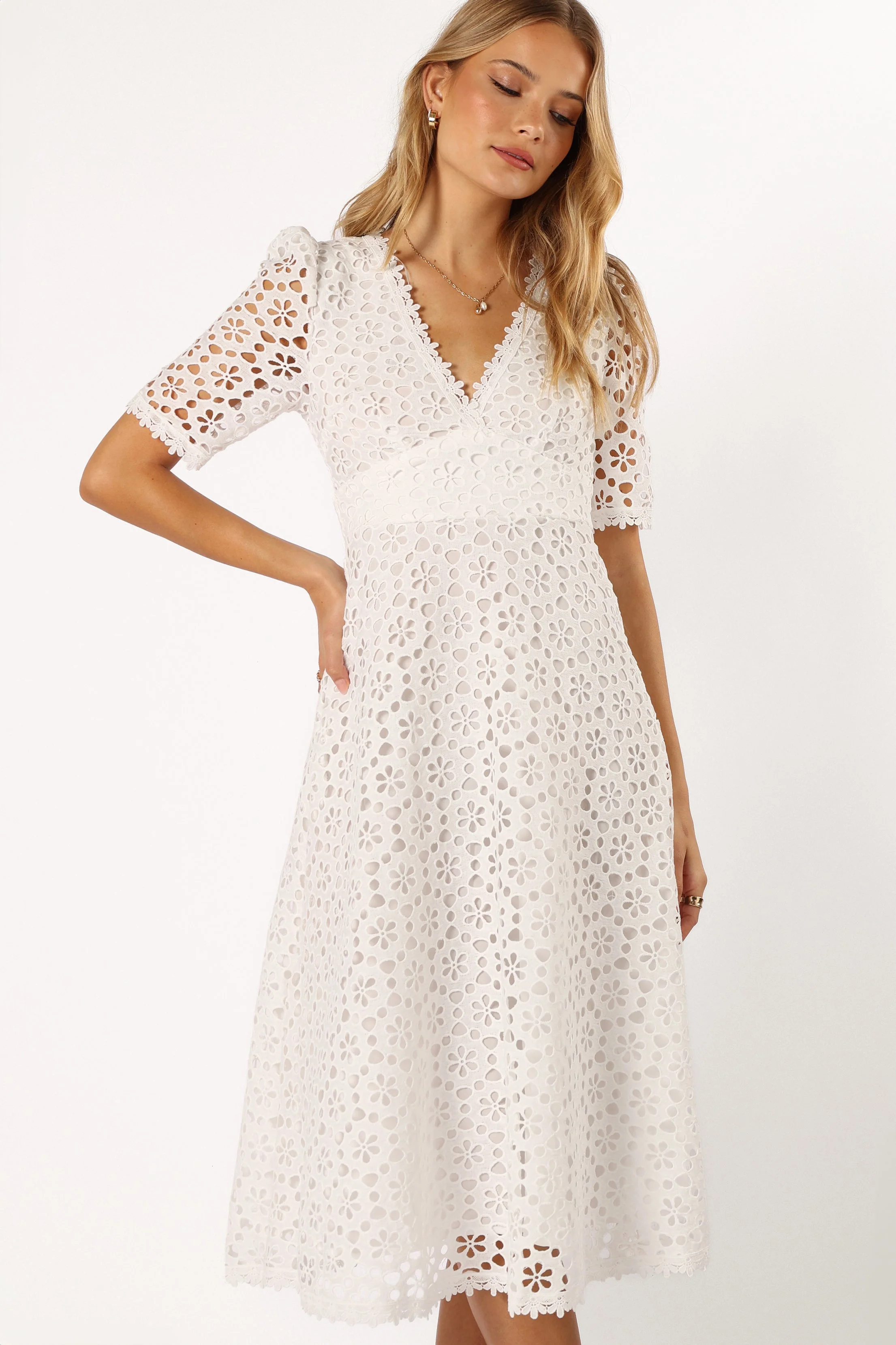 Camellia Midi Dress - White-Rgtroy