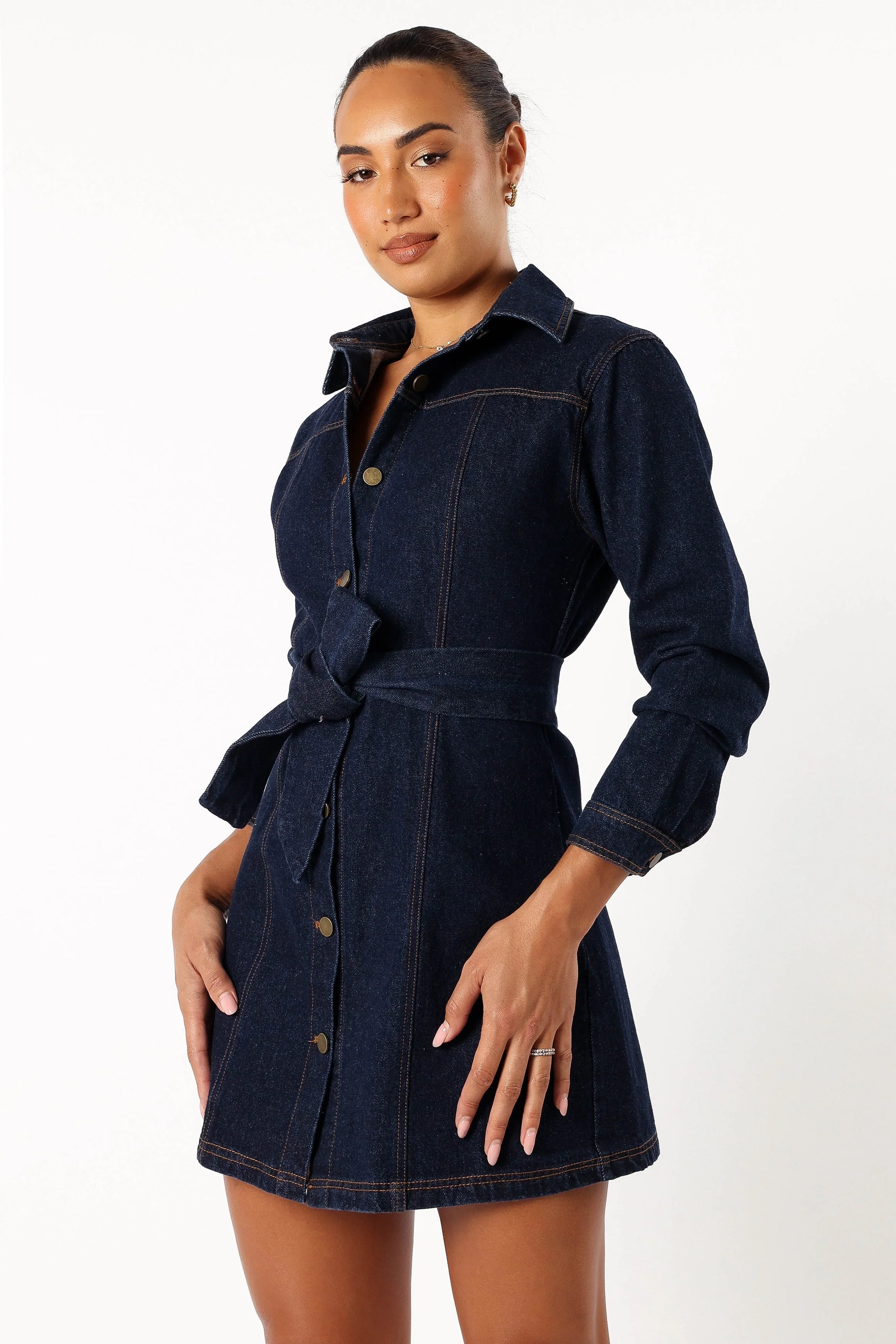 Natala Long Sleeve Mini Dress - Denim-Rgtroy