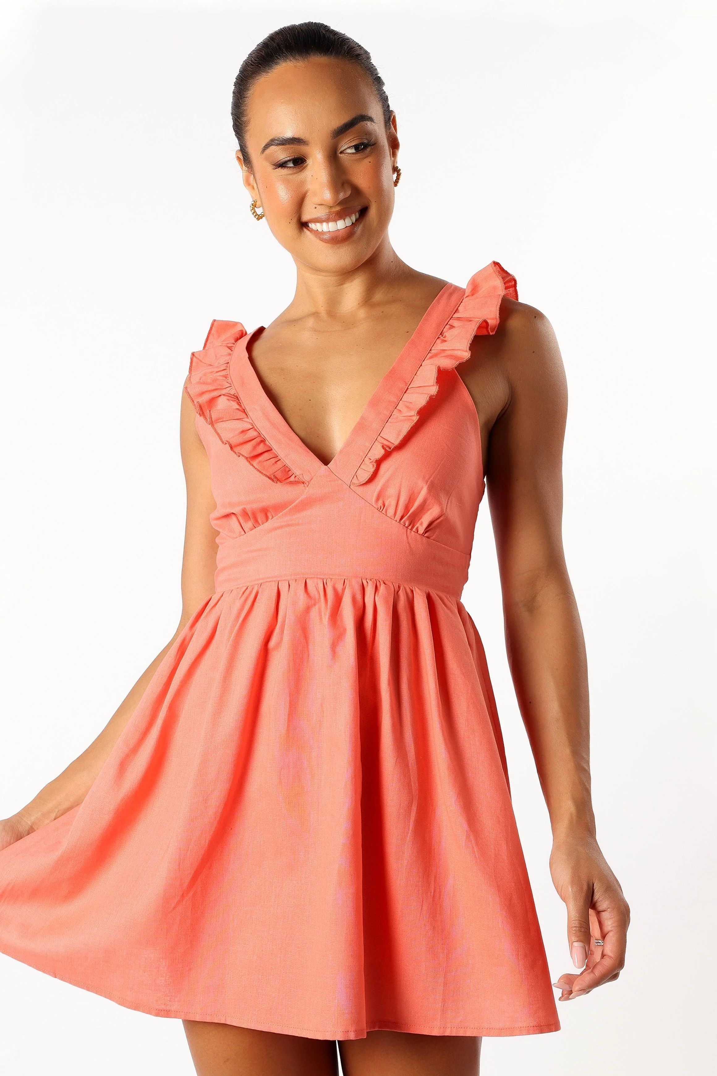 Rowan Frill Mini Dress - Coral-Rgtroy