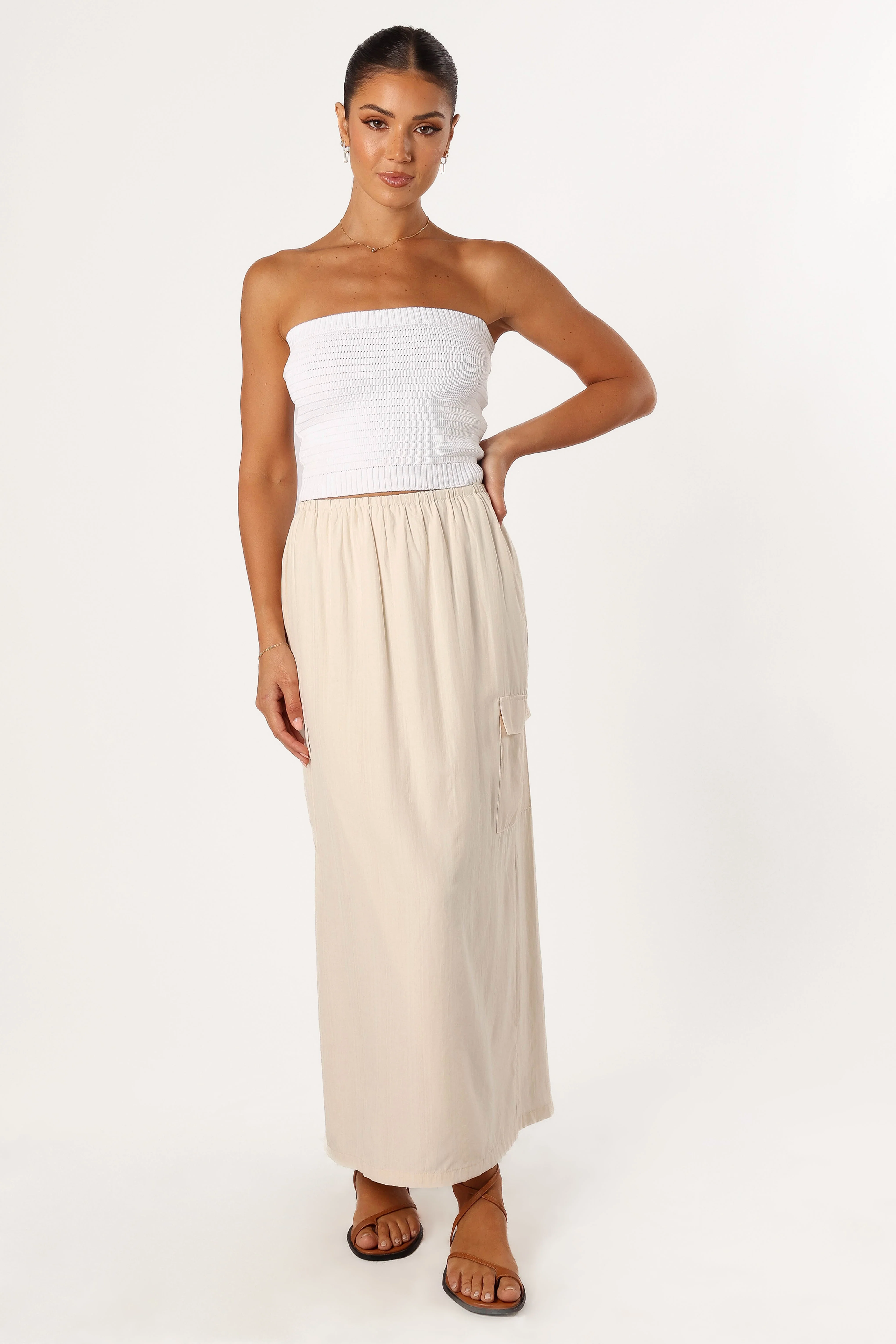 Picilo Long Midi Skirt - Stone-Rgtroy