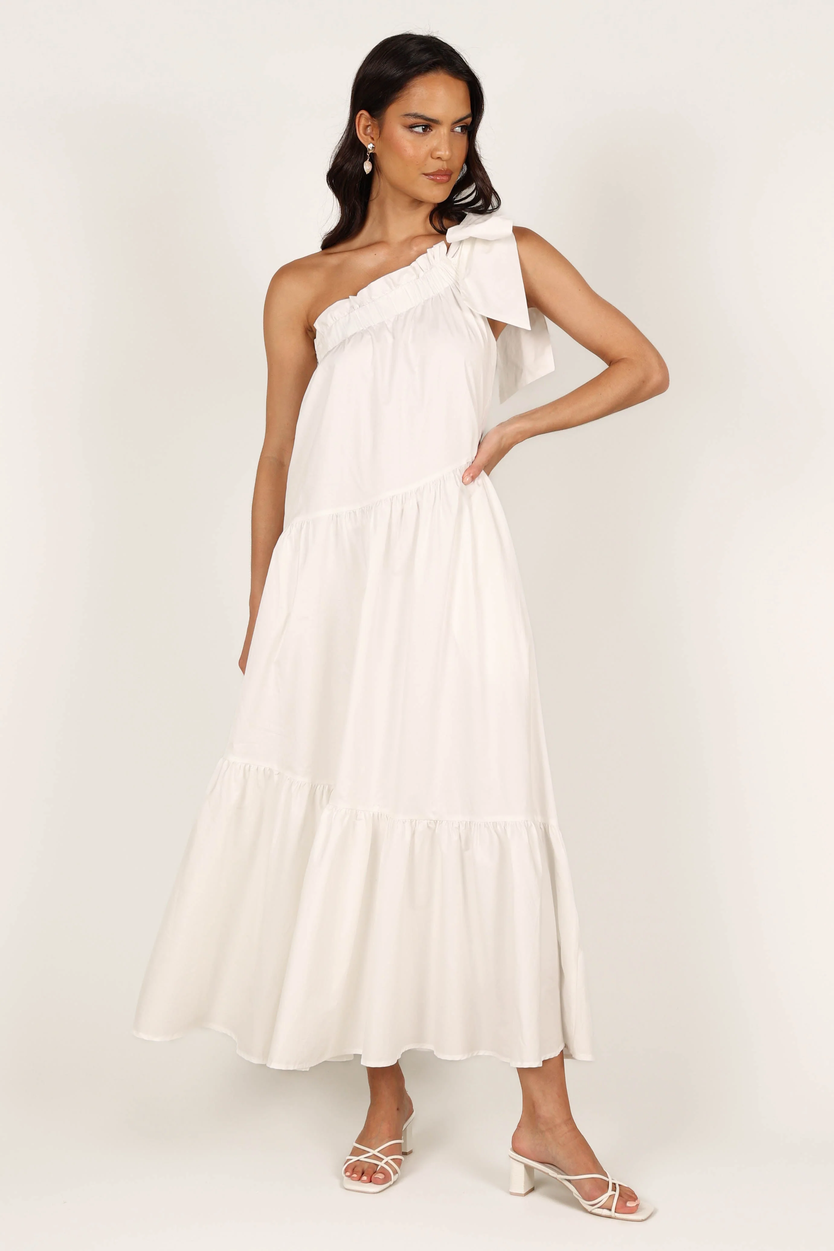 Ava One Shoulder Maxi Dress - White-Rgtroy
