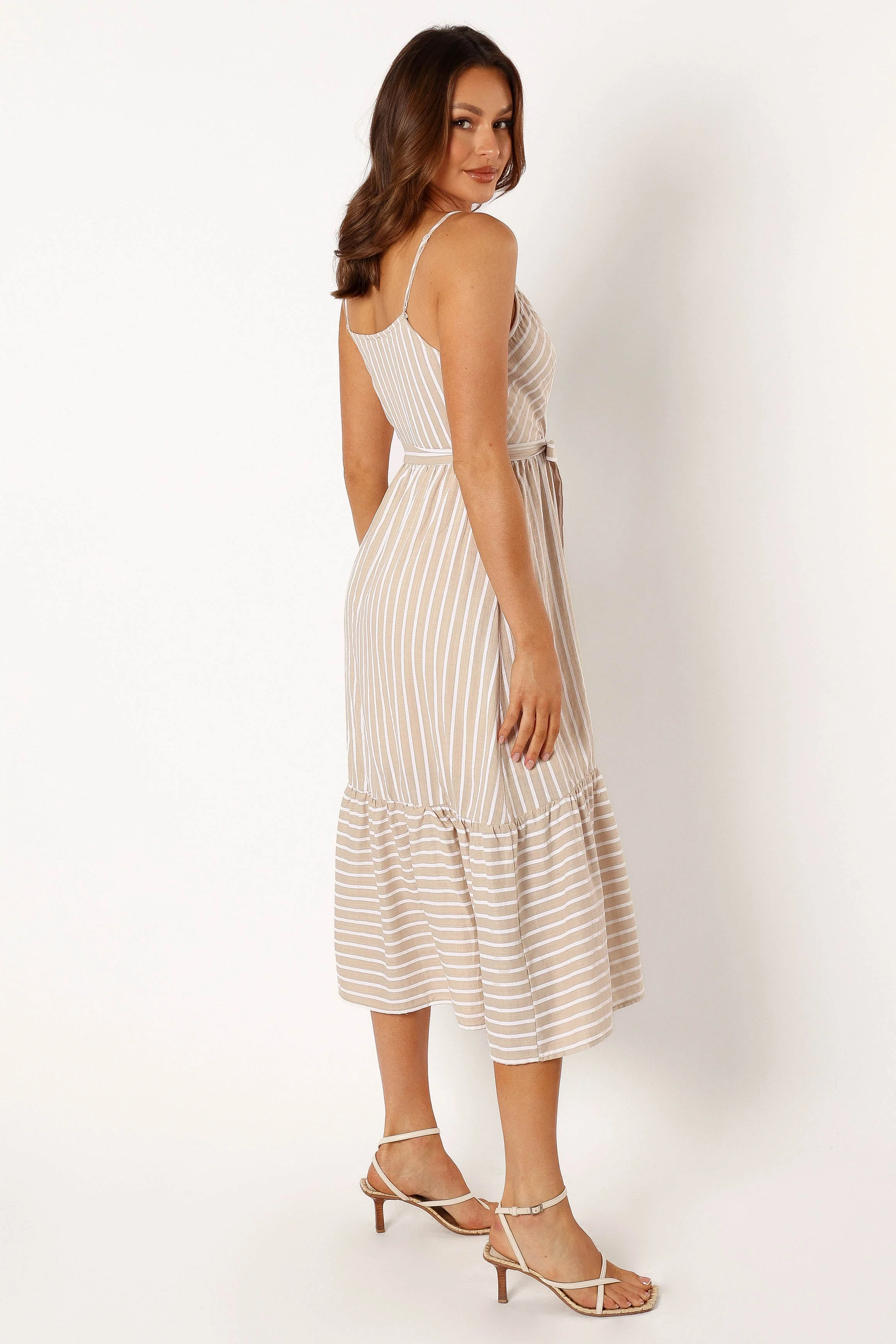 Odette Midi Dress - Beige Stripe-Rgtroy