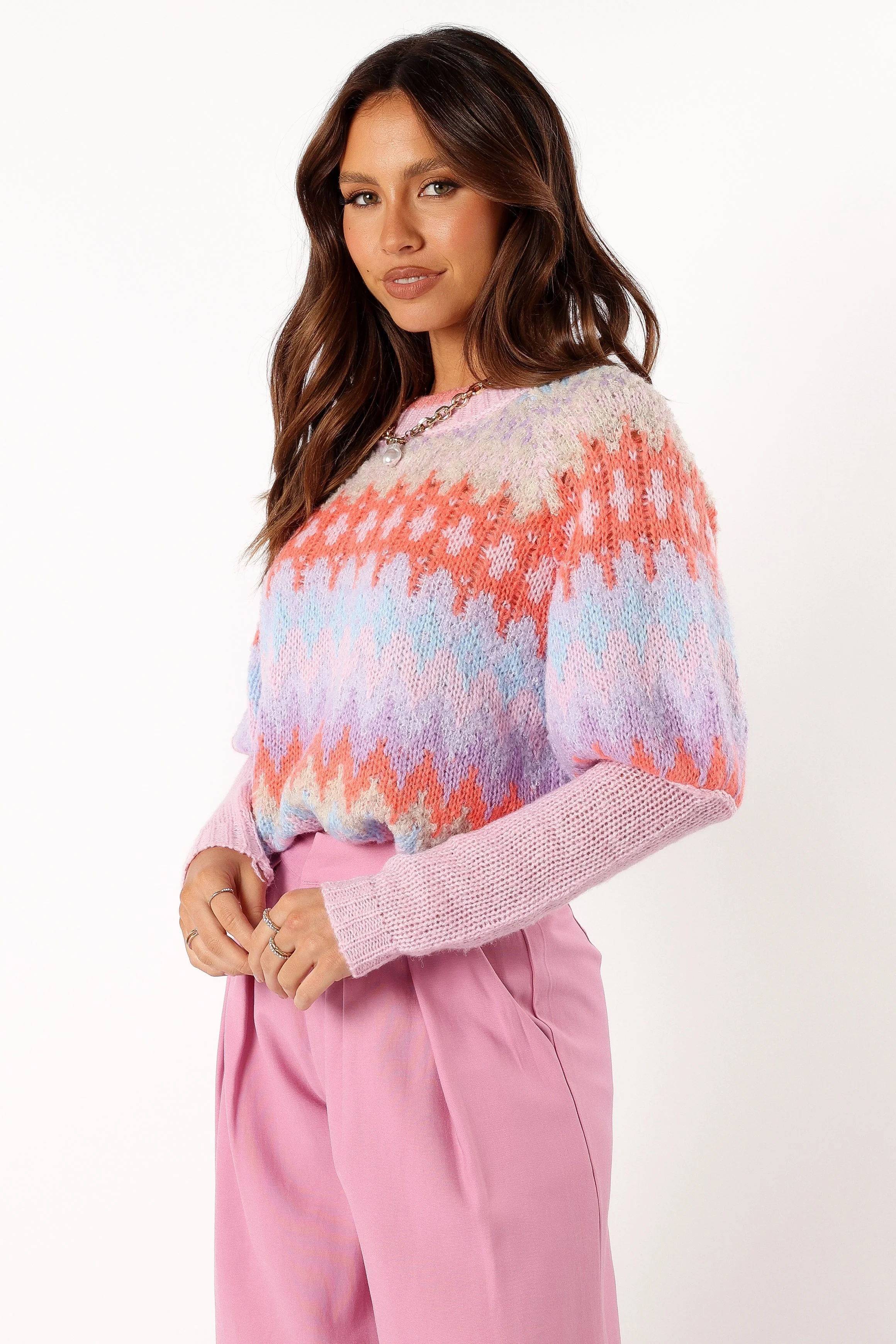 Emerson Fairisle Knit Sweater - Coral Blue-Rgtroy
