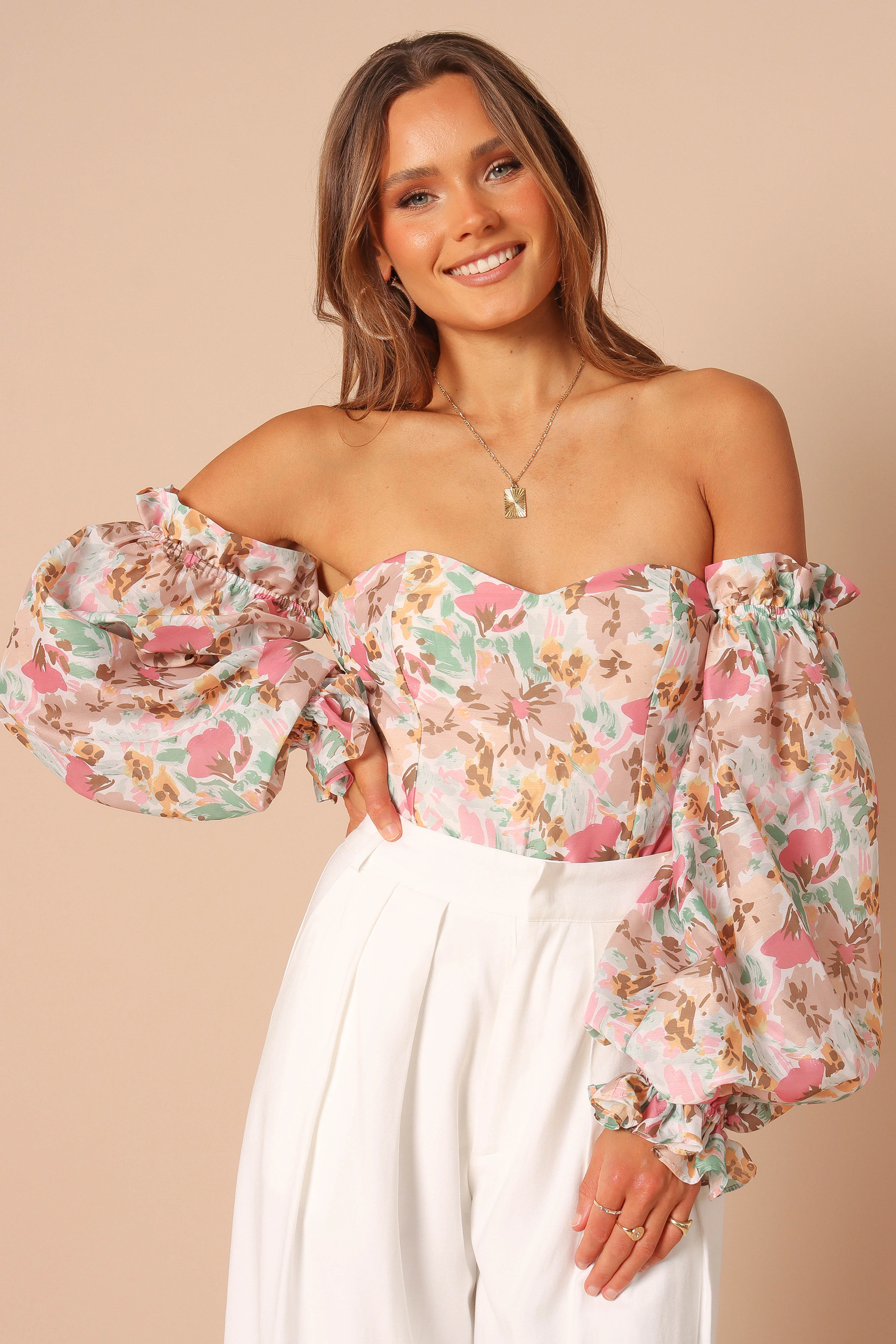 Acantha Bodysuit - Beige Floral-Rgtroy