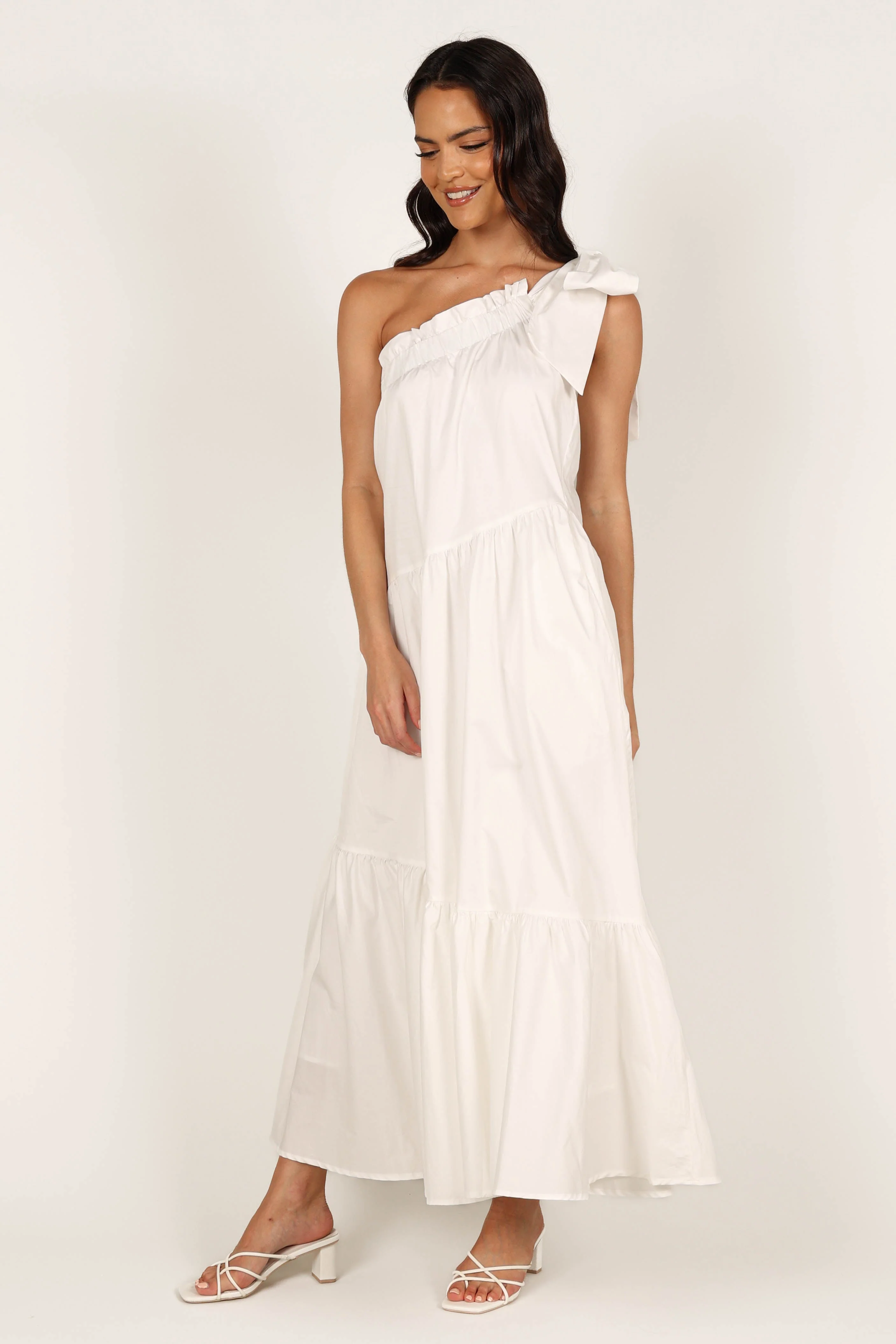 Ava One Shoulder Maxi Dress - White-Rgtroy