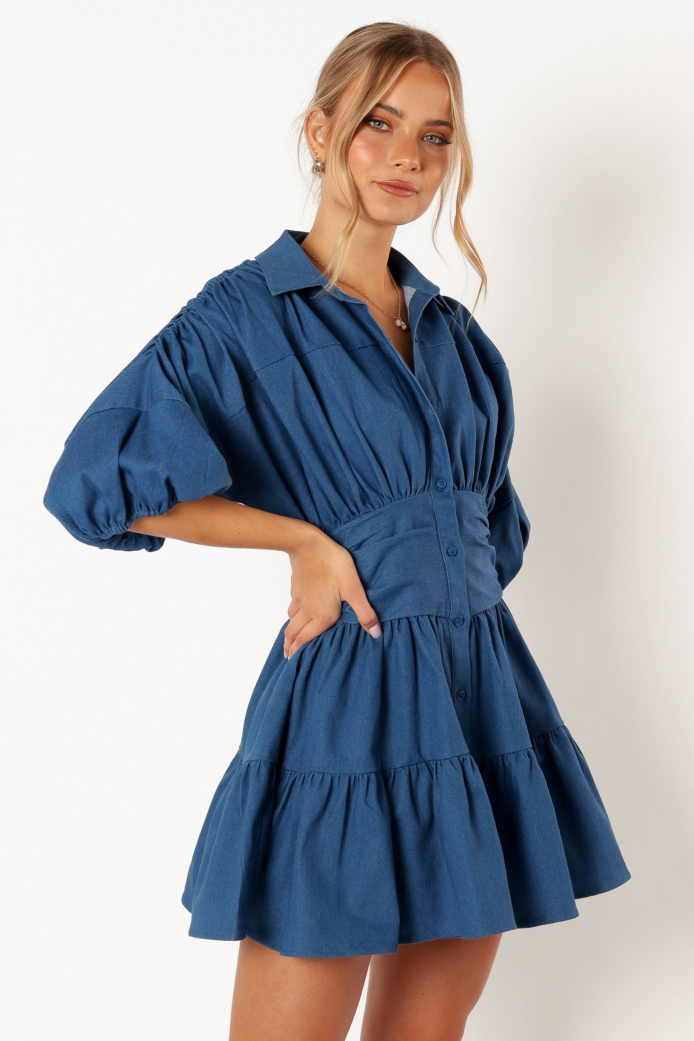 Francis Long Sleeve Mini Dress - Blue Denim-Rgtroy