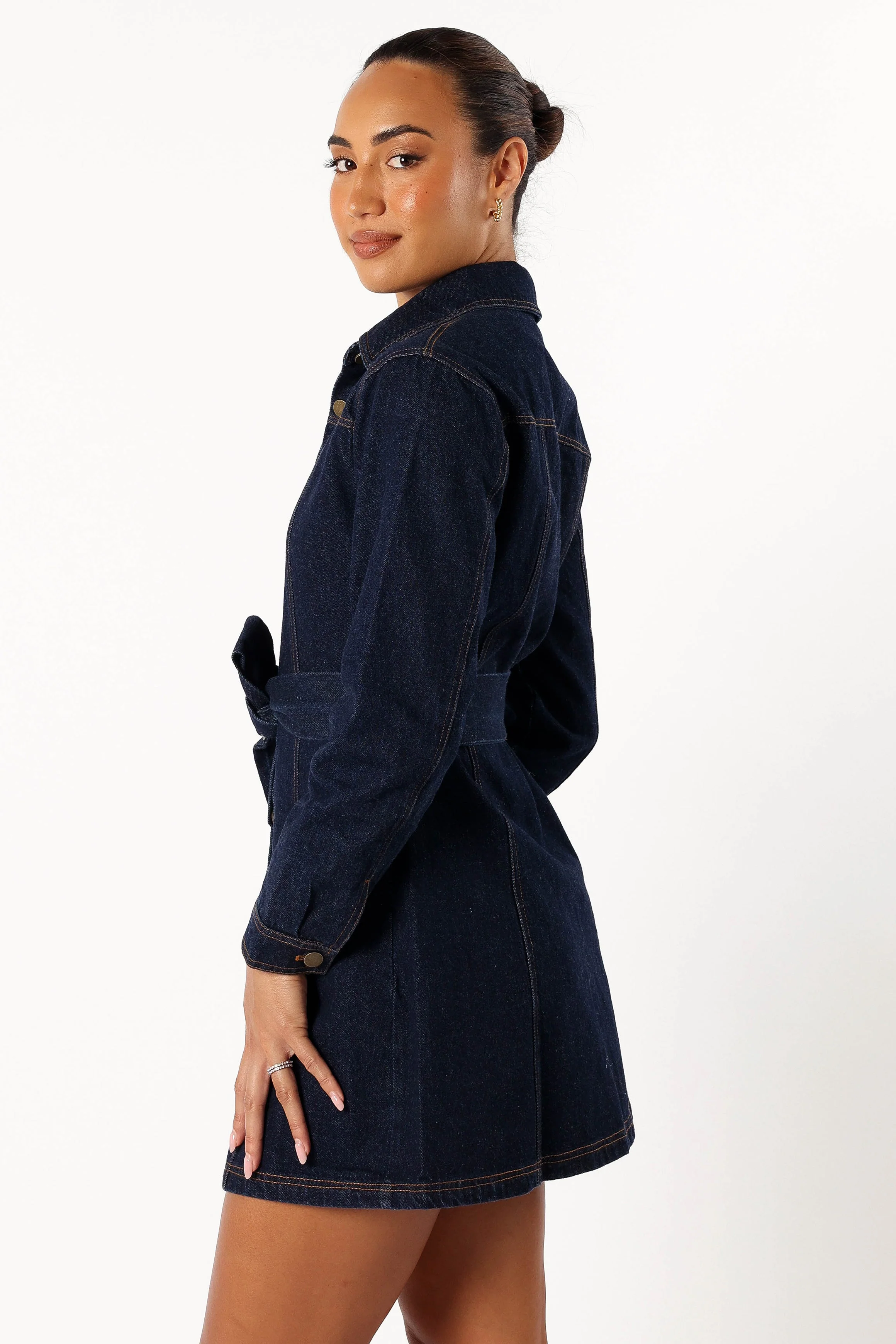 Natala Long Sleeve Mini Dress - Denim-Rgtroy