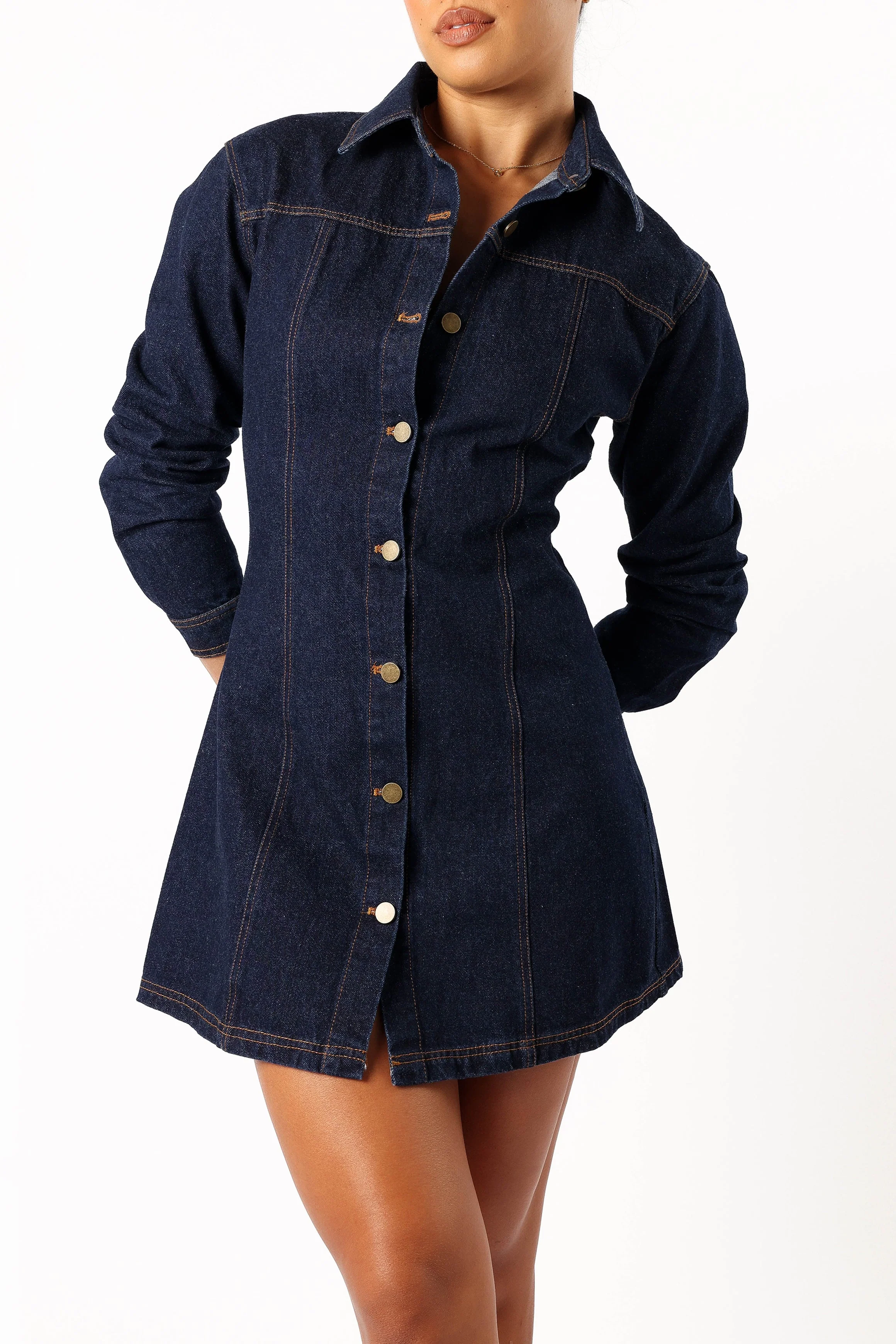 Natala Long Sleeve Mini Dress - Denim-Rgtroy