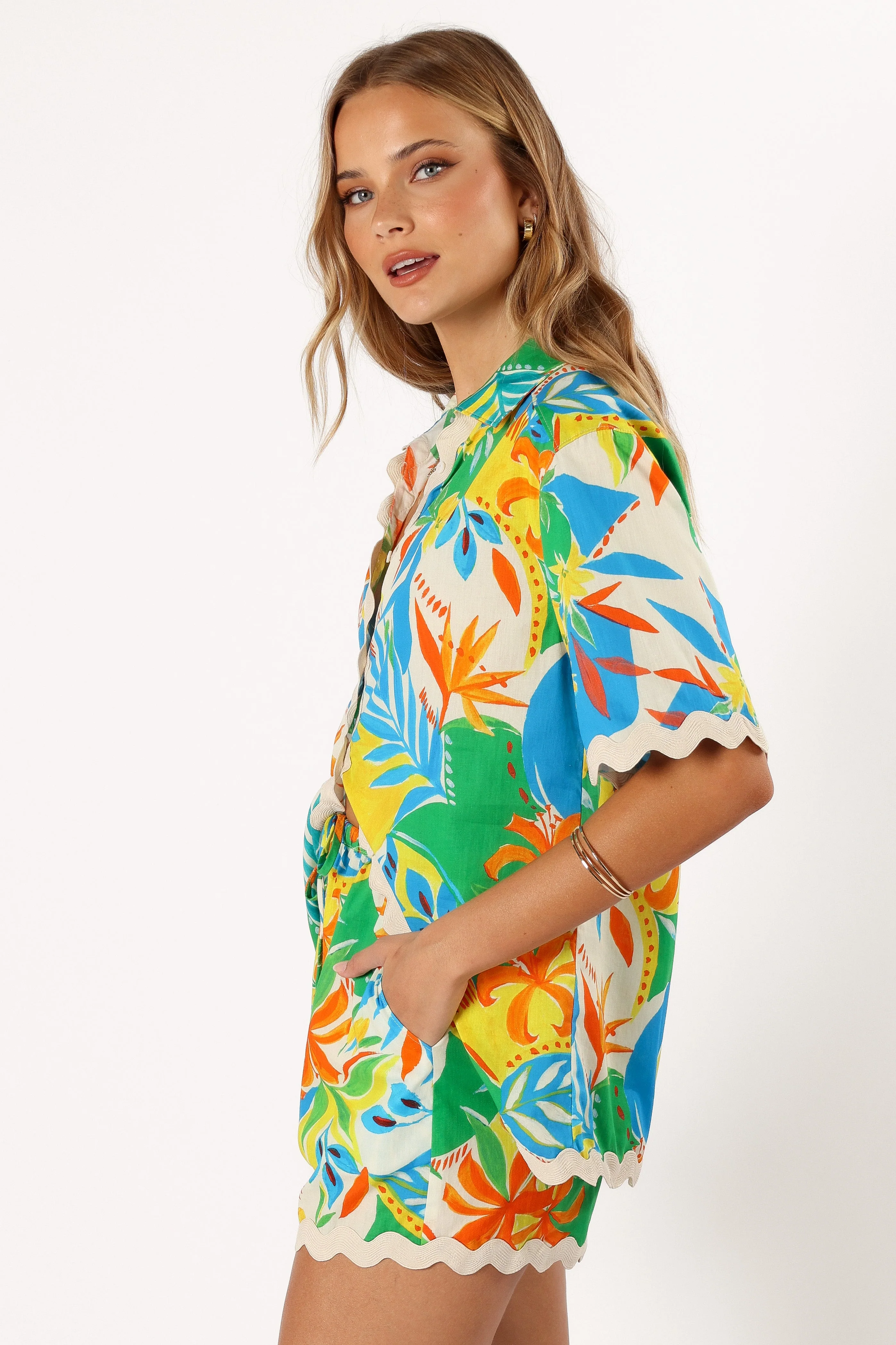 Harriet Button Down Top - Malta Print-Rgtroy