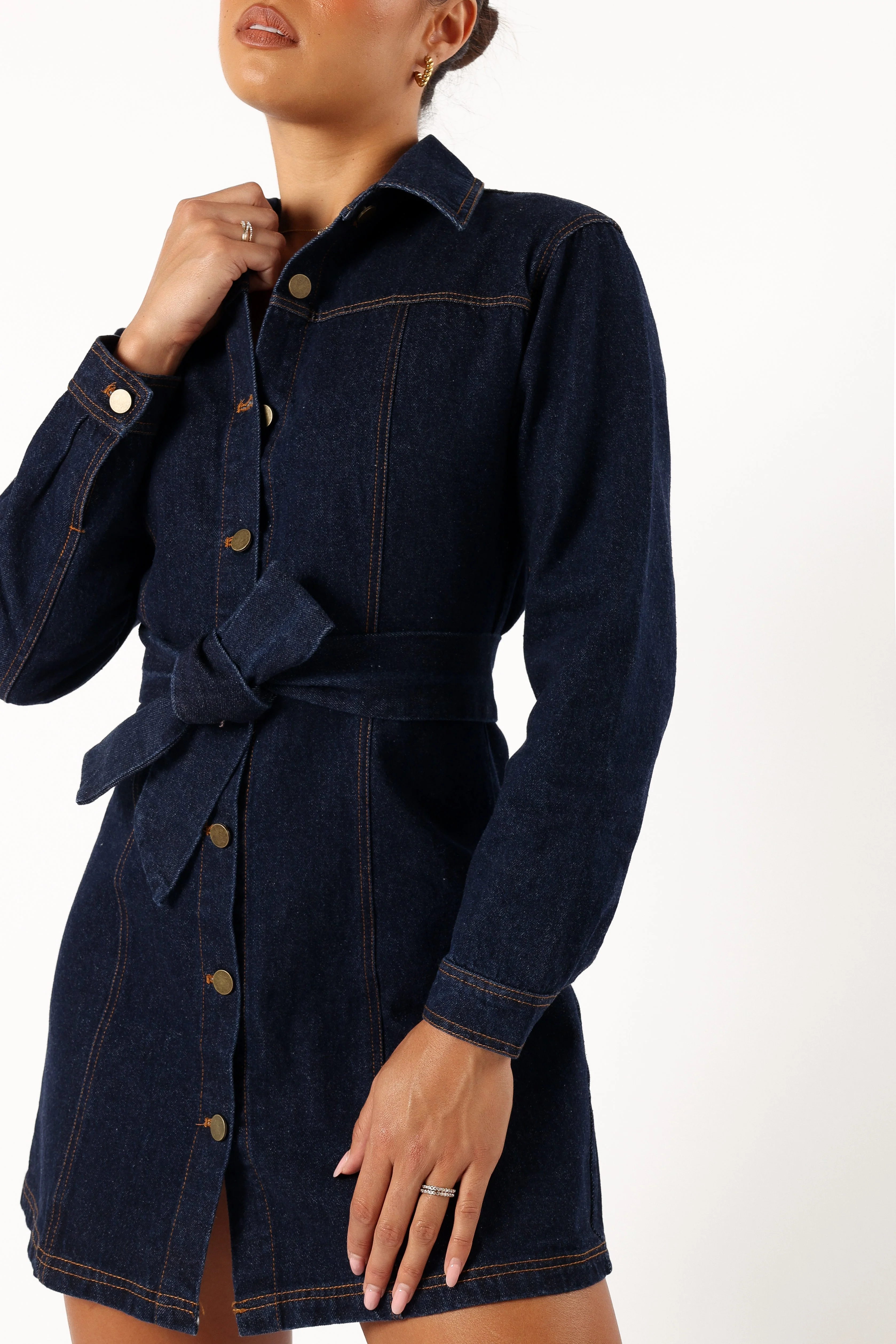 Natala Long Sleeve Mini Dress - Denim-Rgtroy