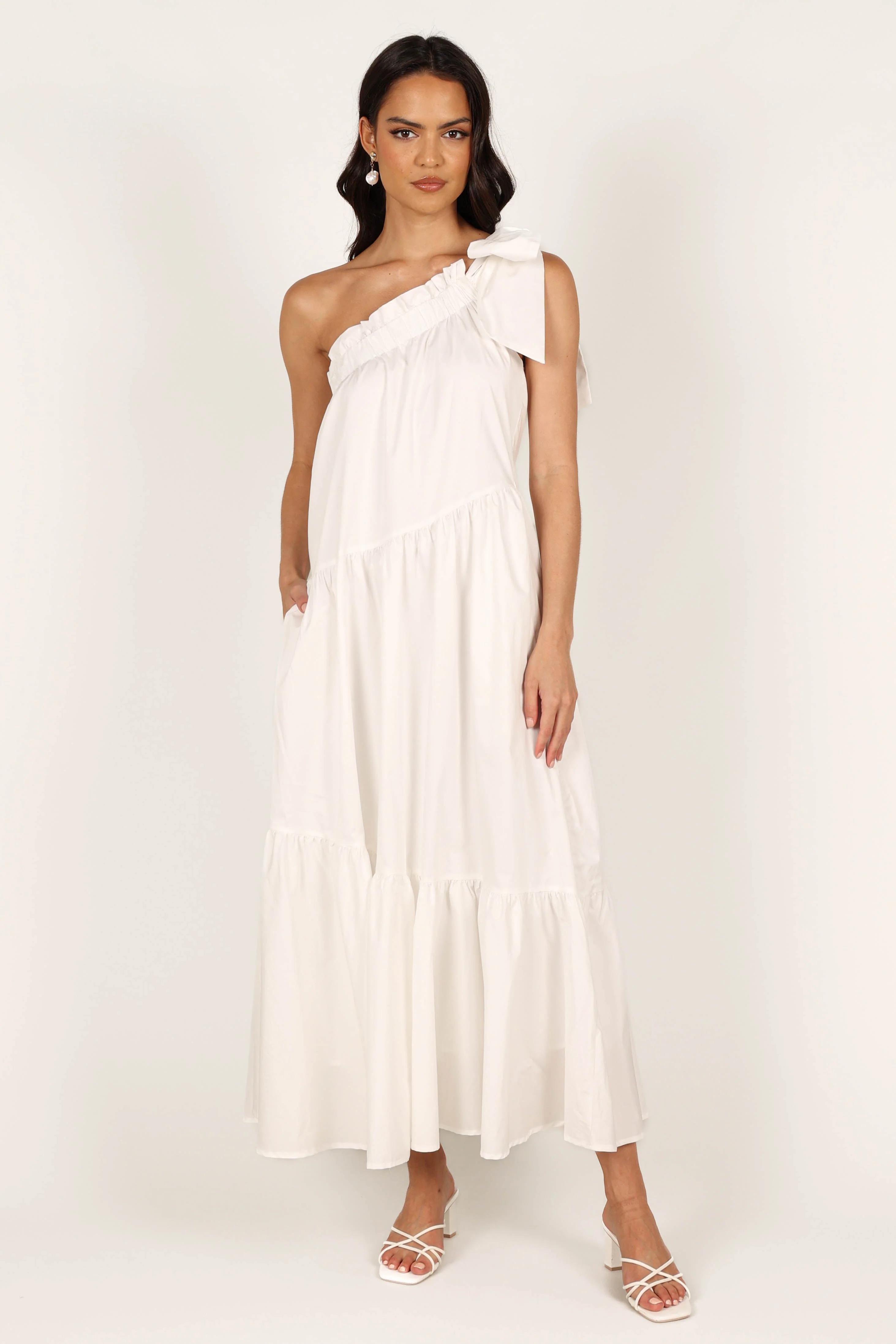 Ava One Shoulder Maxi Dress - White-Rgtroy