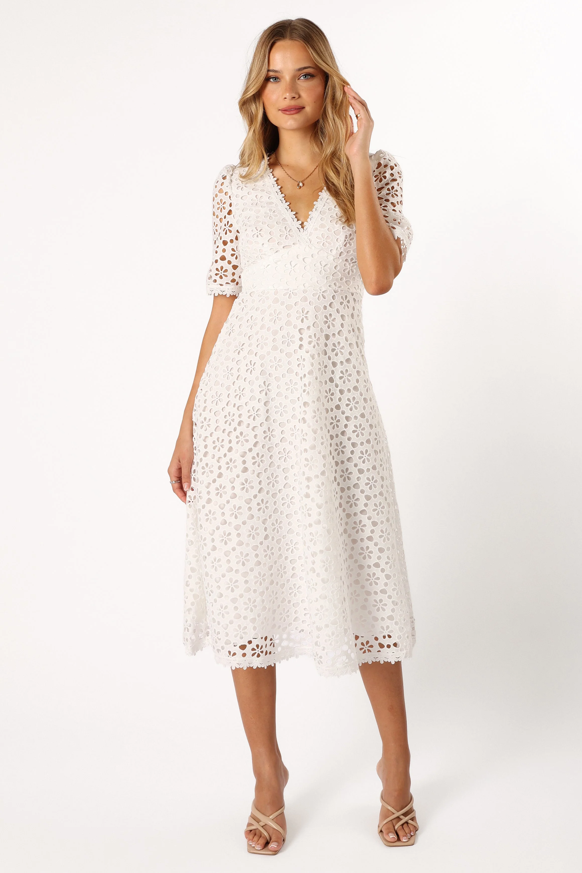 Camellia Midi Dress - White-Rgtroy