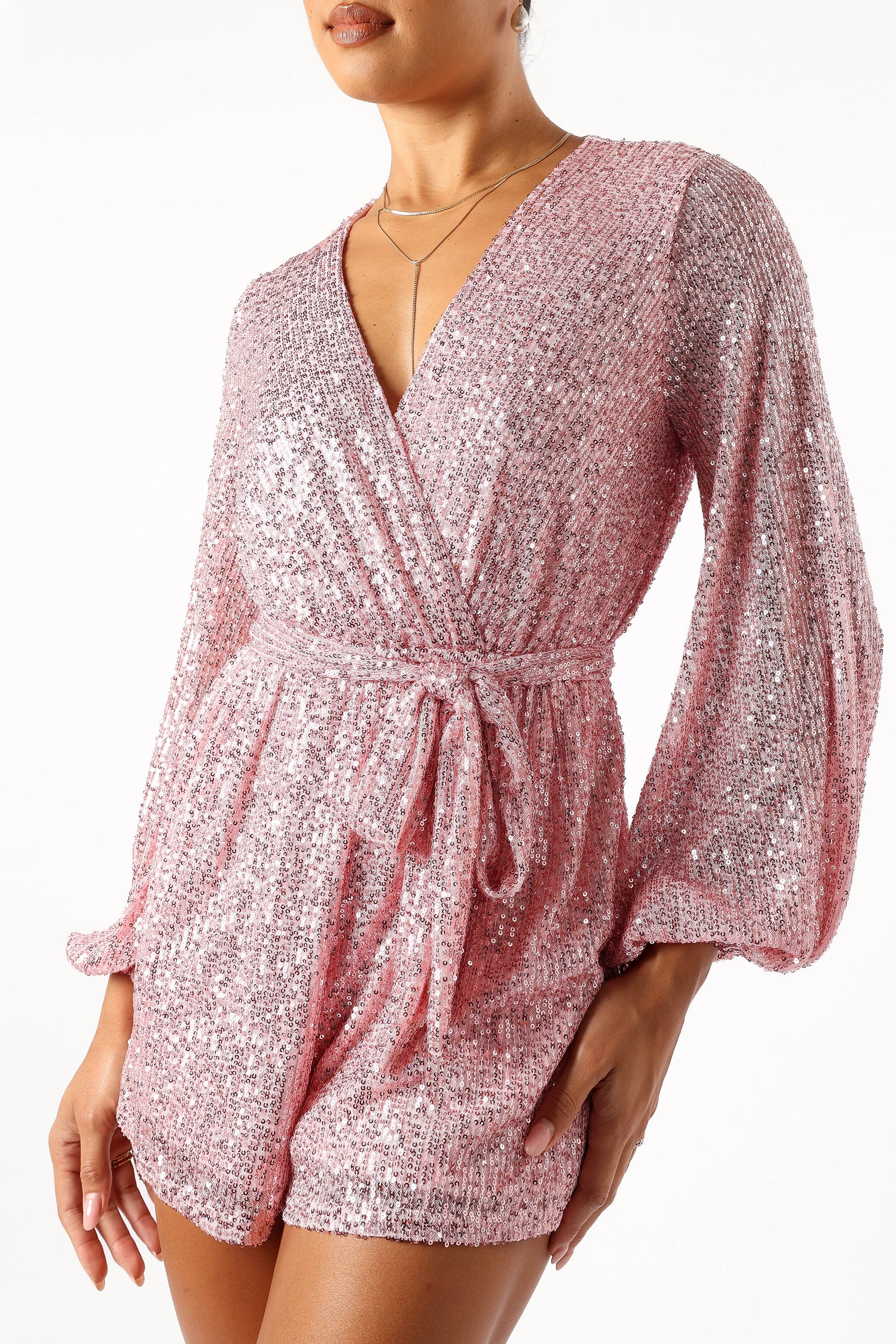 Monica Sequin Romper - Pink-Rgtroy