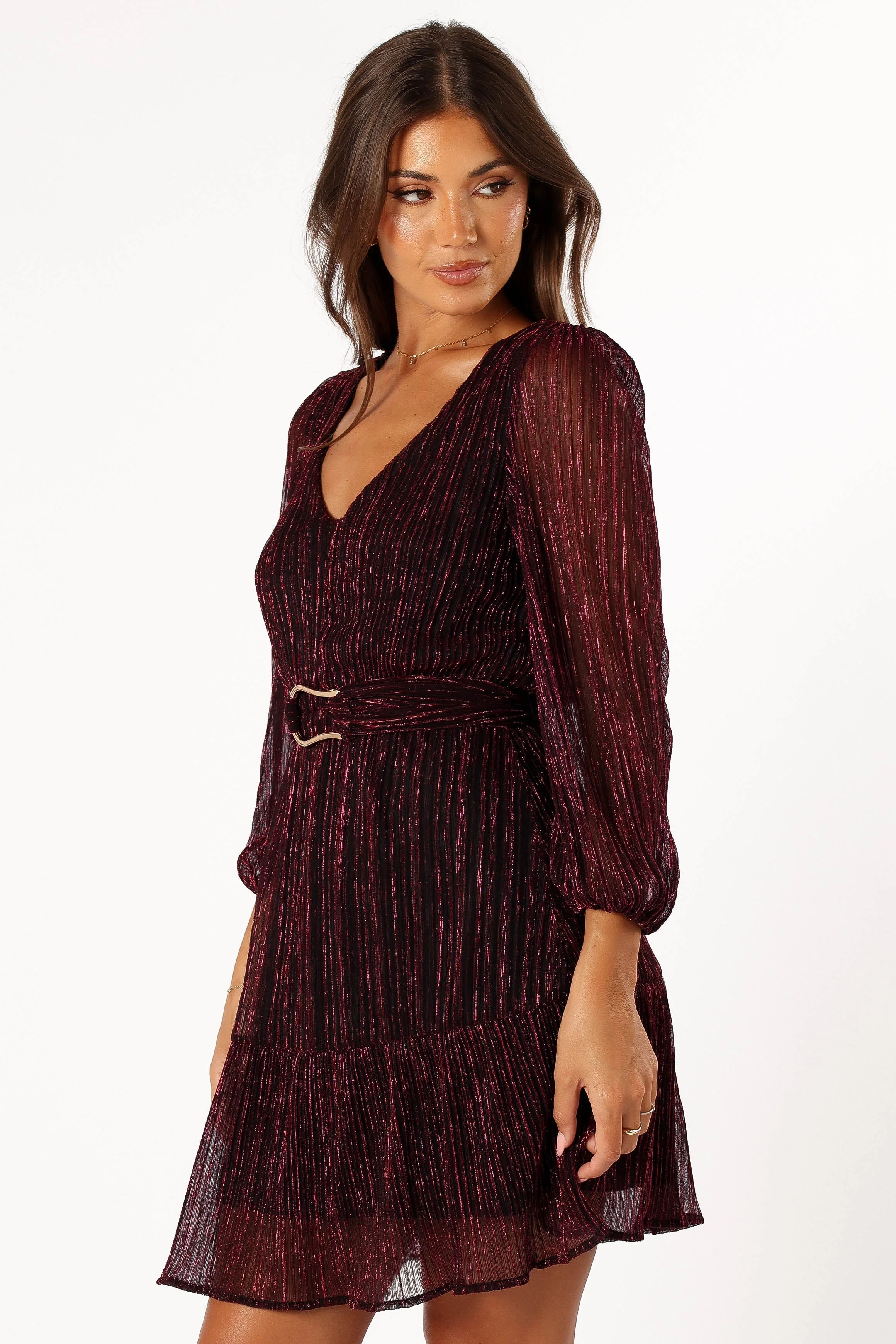 Glimmer Long Sleeve Mini Dress - Pink-Rgtroy