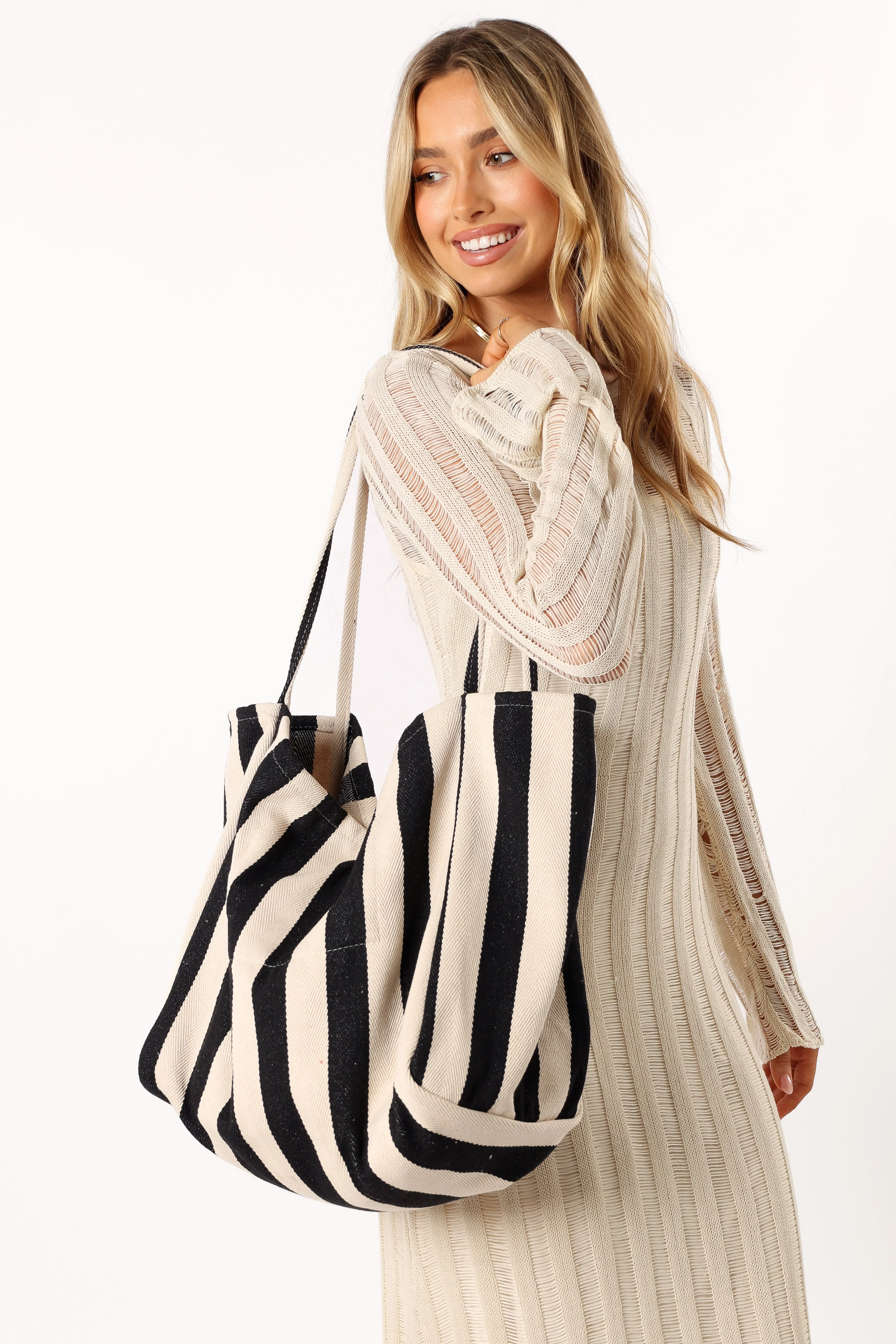 Lydia Beach Bag - Black Stripe-Rgtroy