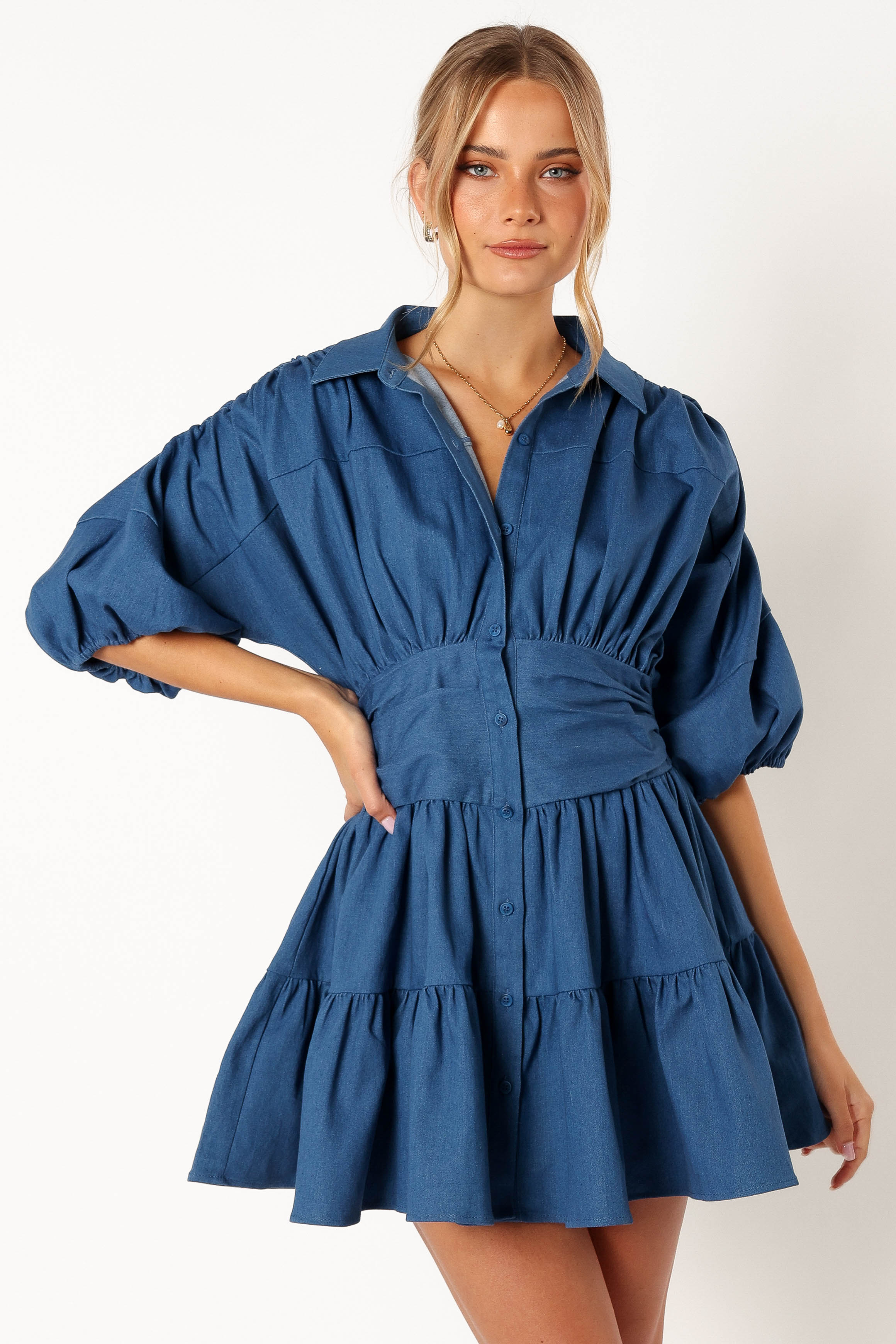 Francis Long Sleeve Mini Dress - Blue Denim-Rgtroy