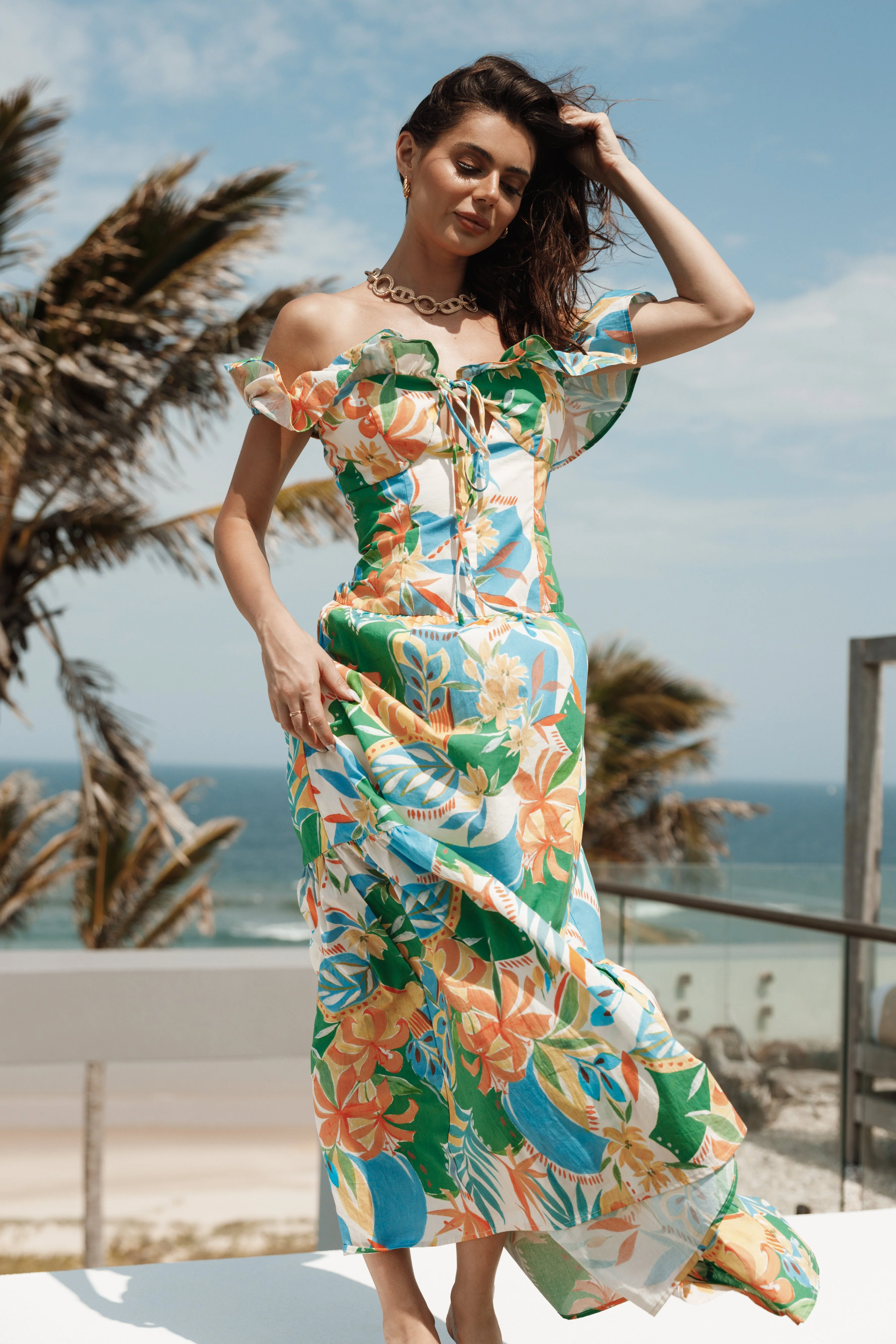 Harriet Off Shoulder Maxi Dress - Malta Print-Rgtroy