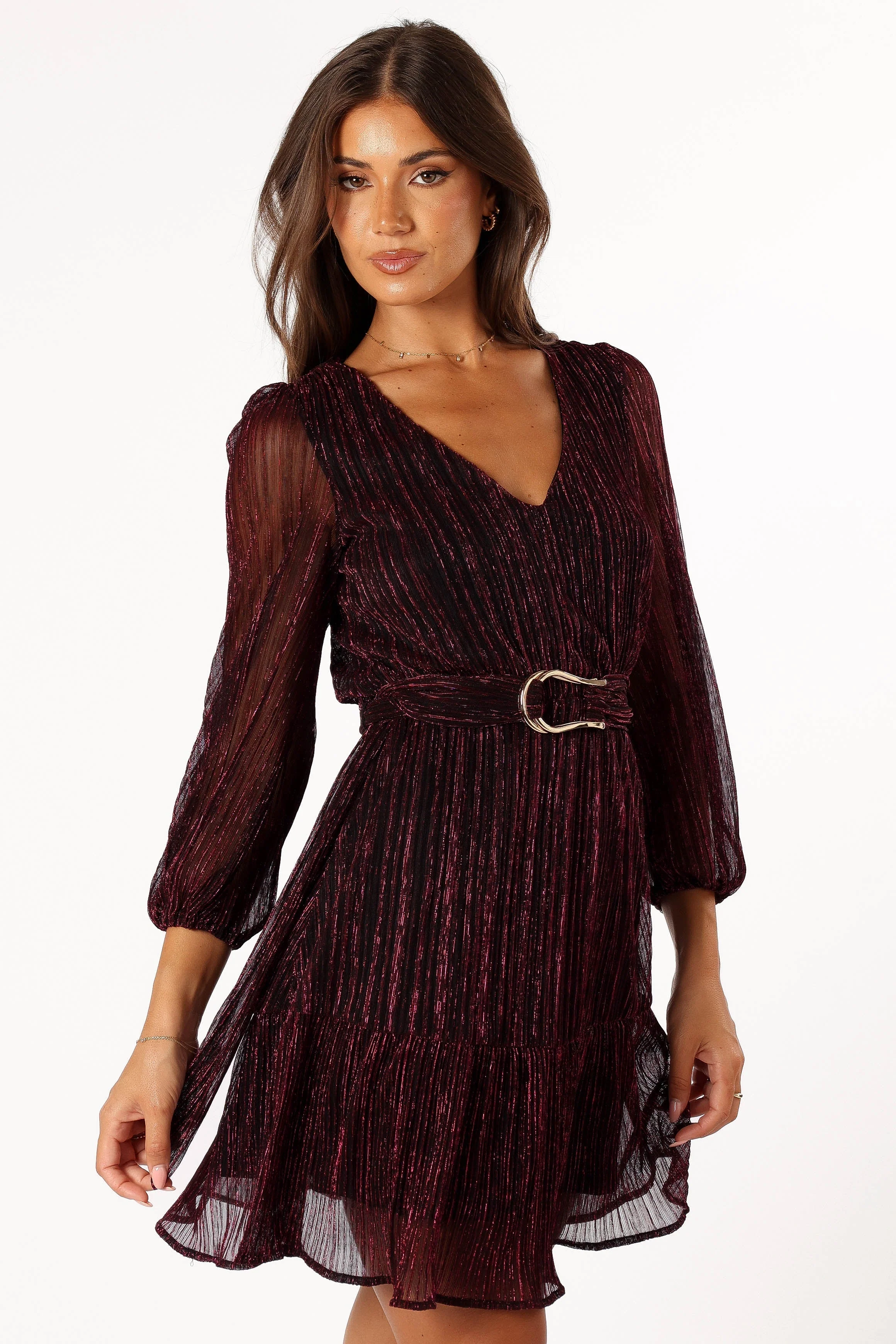 Glimmer Long Sleeve Mini Dress - Pink-Rgtroy