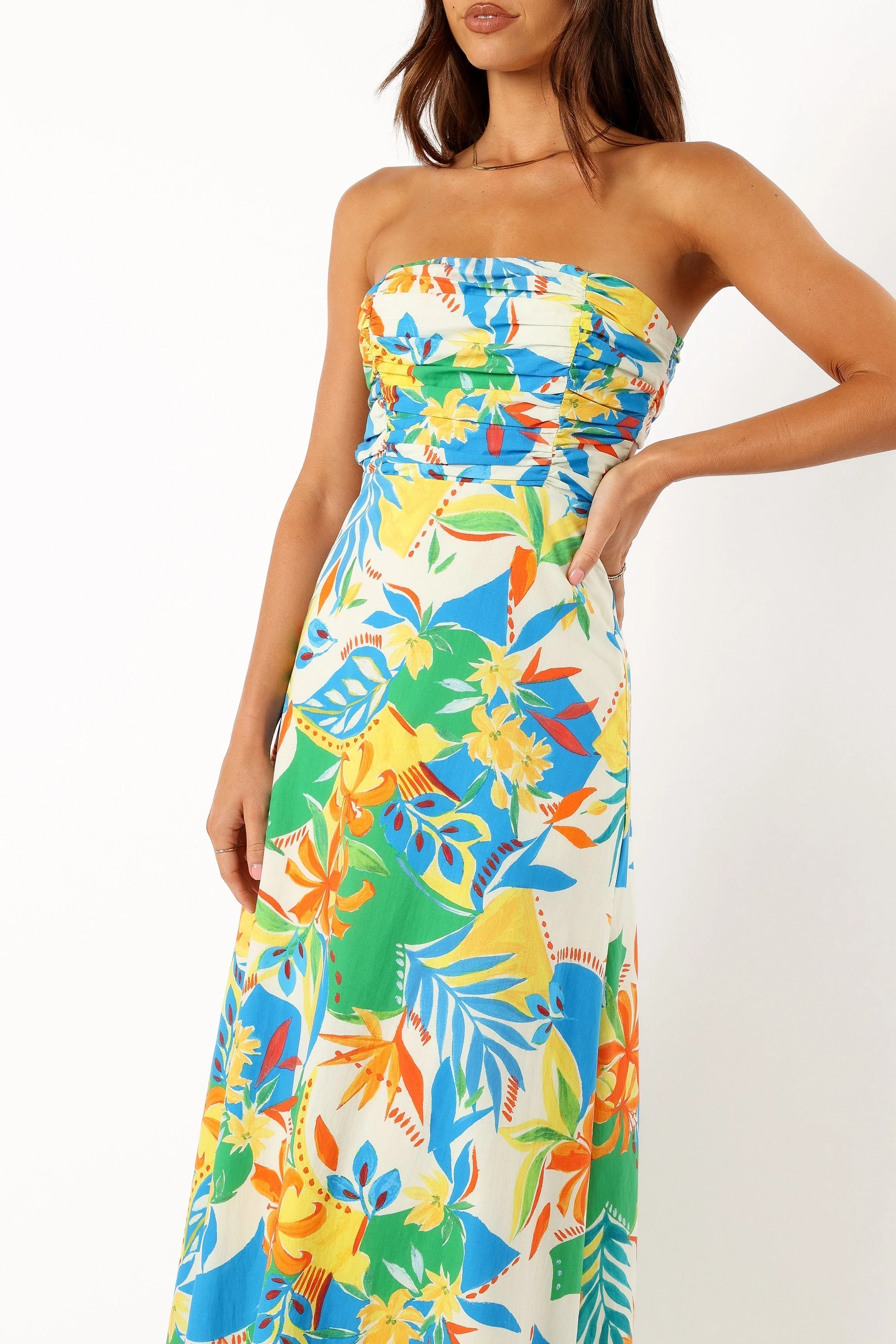 Harriet Strapless Midi Dress - Malta Print-Rgtroy