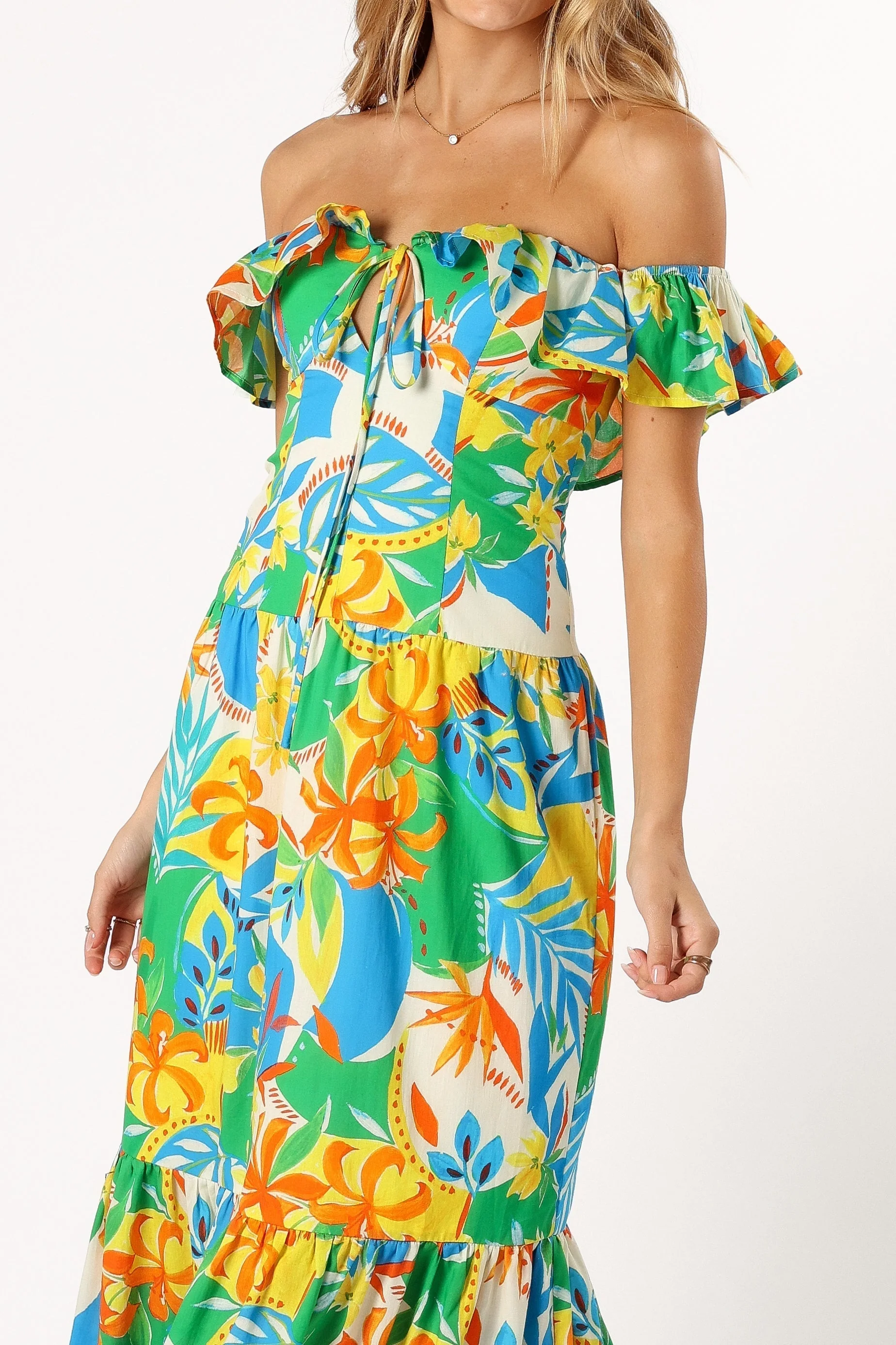 Harriet Off Shoulder Maxi Dress - Malta Print-Rgtroy
