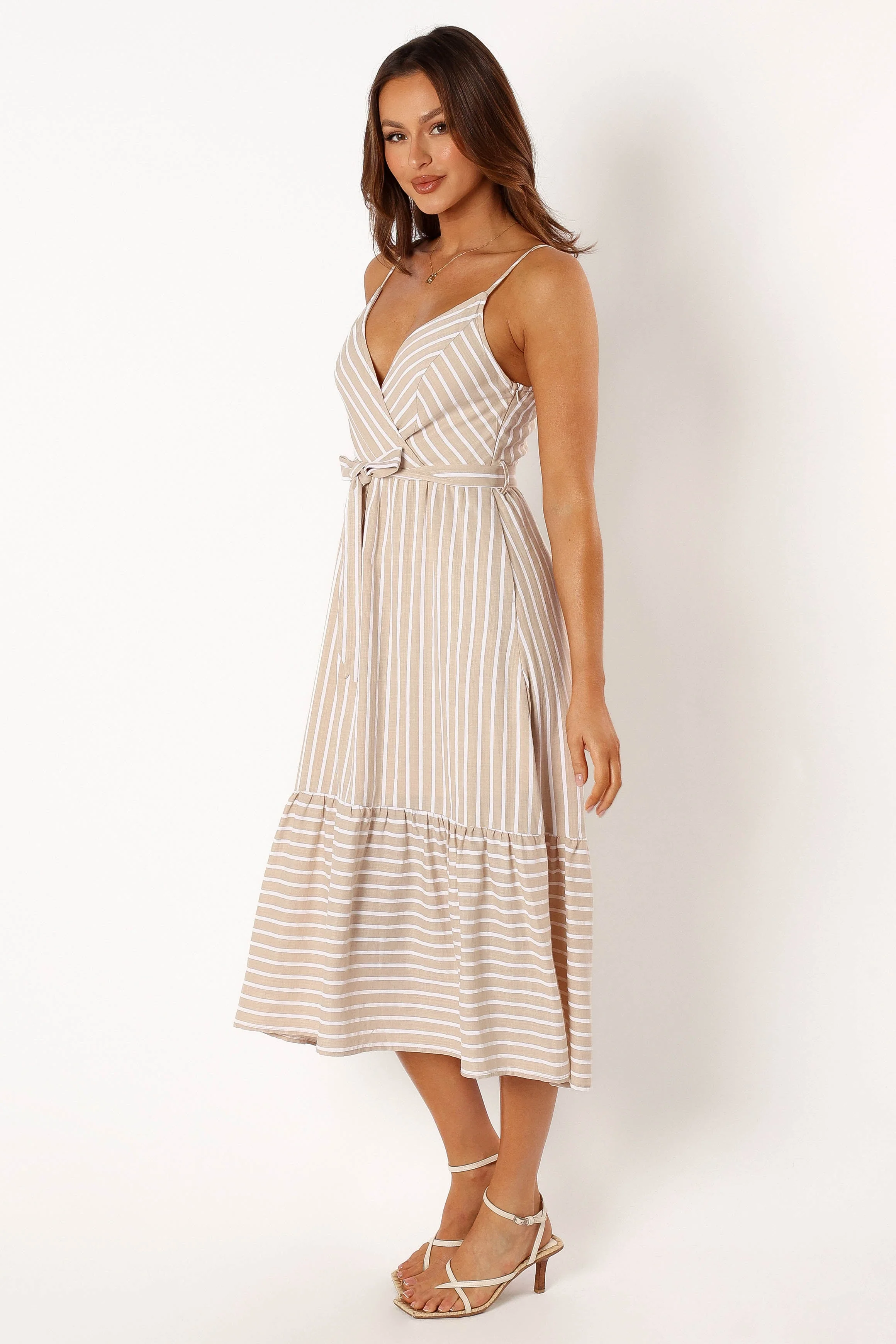 Odette Midi Dress - Beige Stripe-Rgtroy