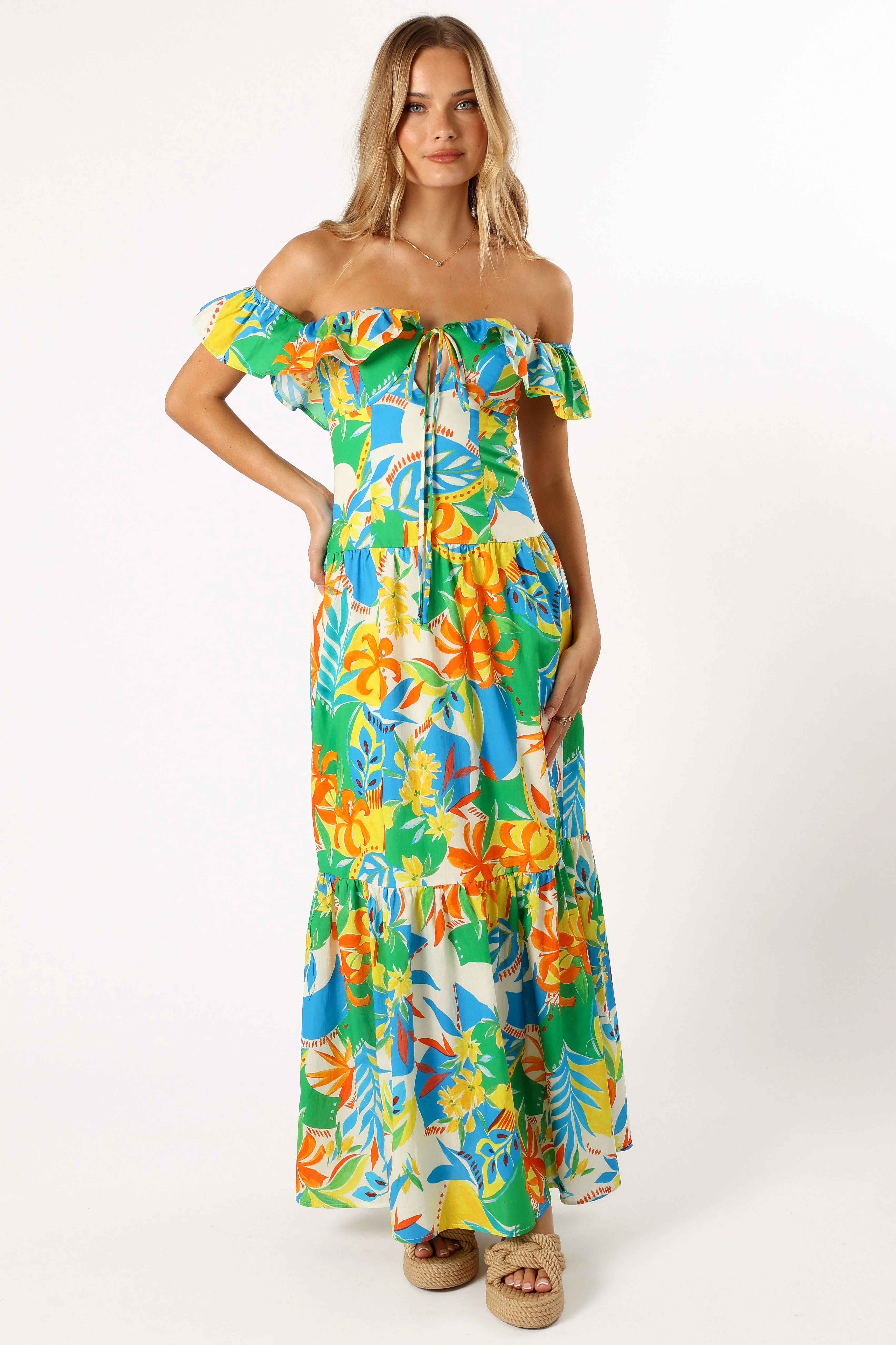Harriet Off Shoulder Maxi Dress - Malta Print-Rgtroy