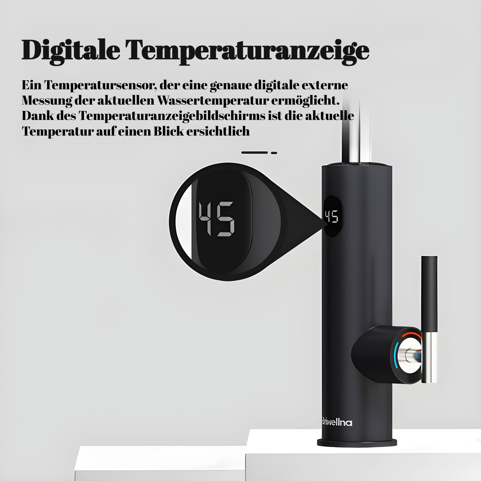 Elektrischer Wasserhahn mit Digitalanzeige aus Edelstahl