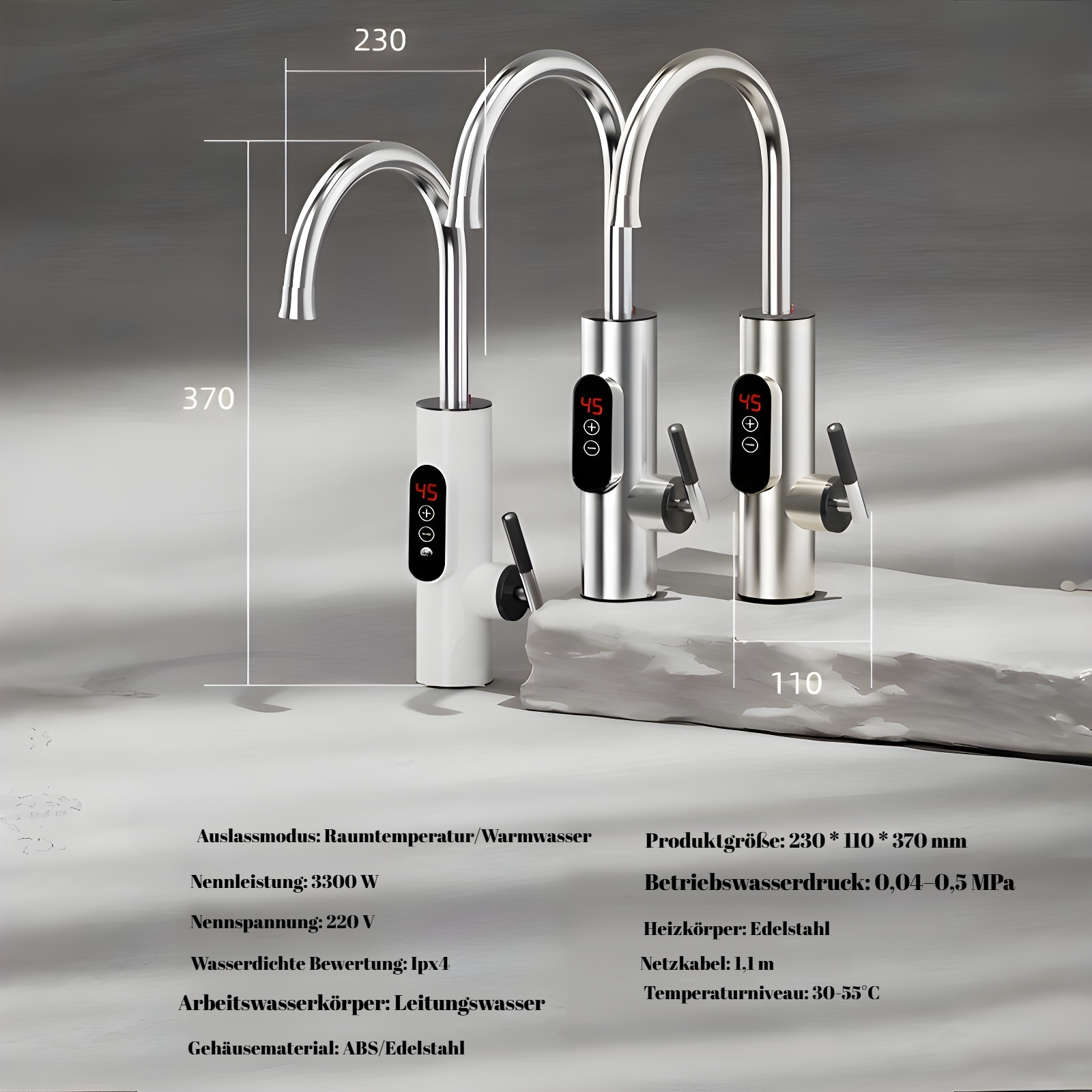 Frequenzgesteuerter, sofortiger Warmwasserhahn aus Edelstahl, konstante Temperaturregelung