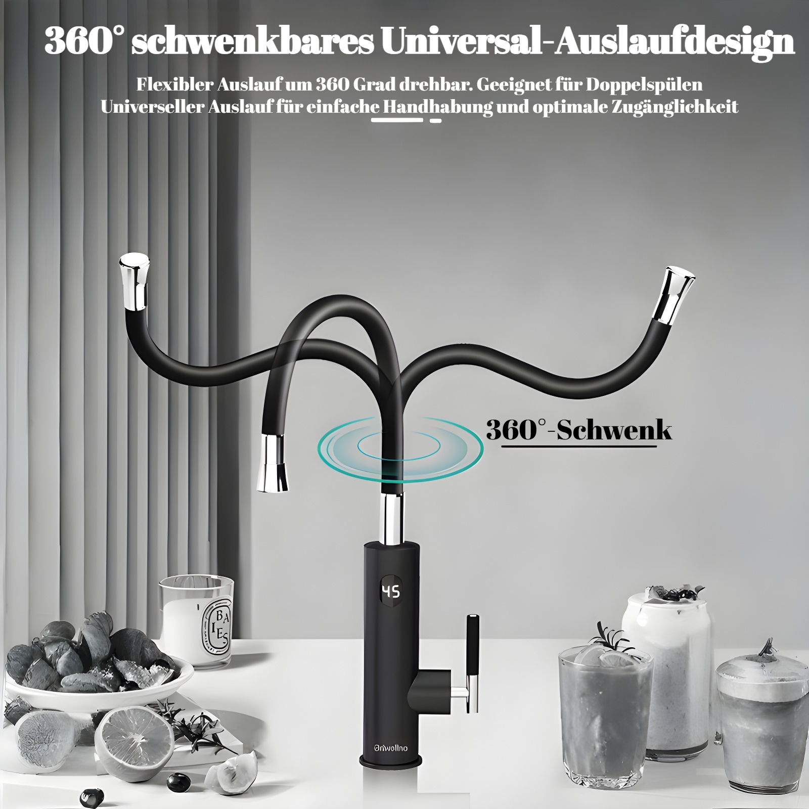 Elektrischer Wasserhahn mit Digitalanzeige aus Edelstahl