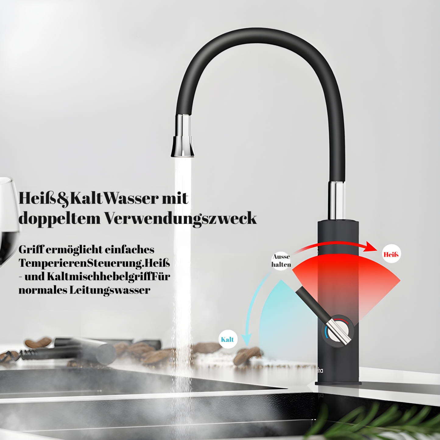 Elektrischer Wasserhahn mit Digitalanzeige aus Edelstahl