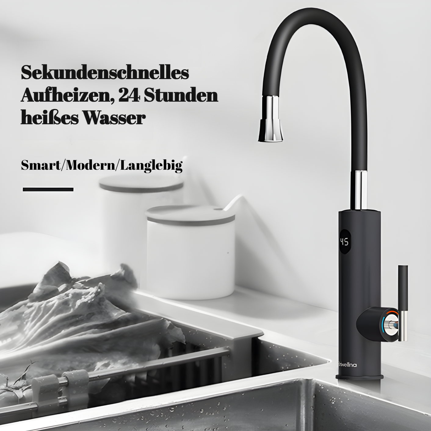 Elektrischer Wasserhahn mit Digitalanzeige aus Edelstahl
