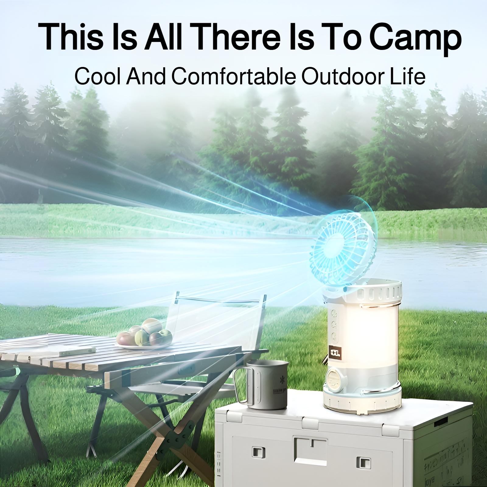 New rechargeable fan lantern multi-function LED strong light outdoor camping lamp smart digital disp