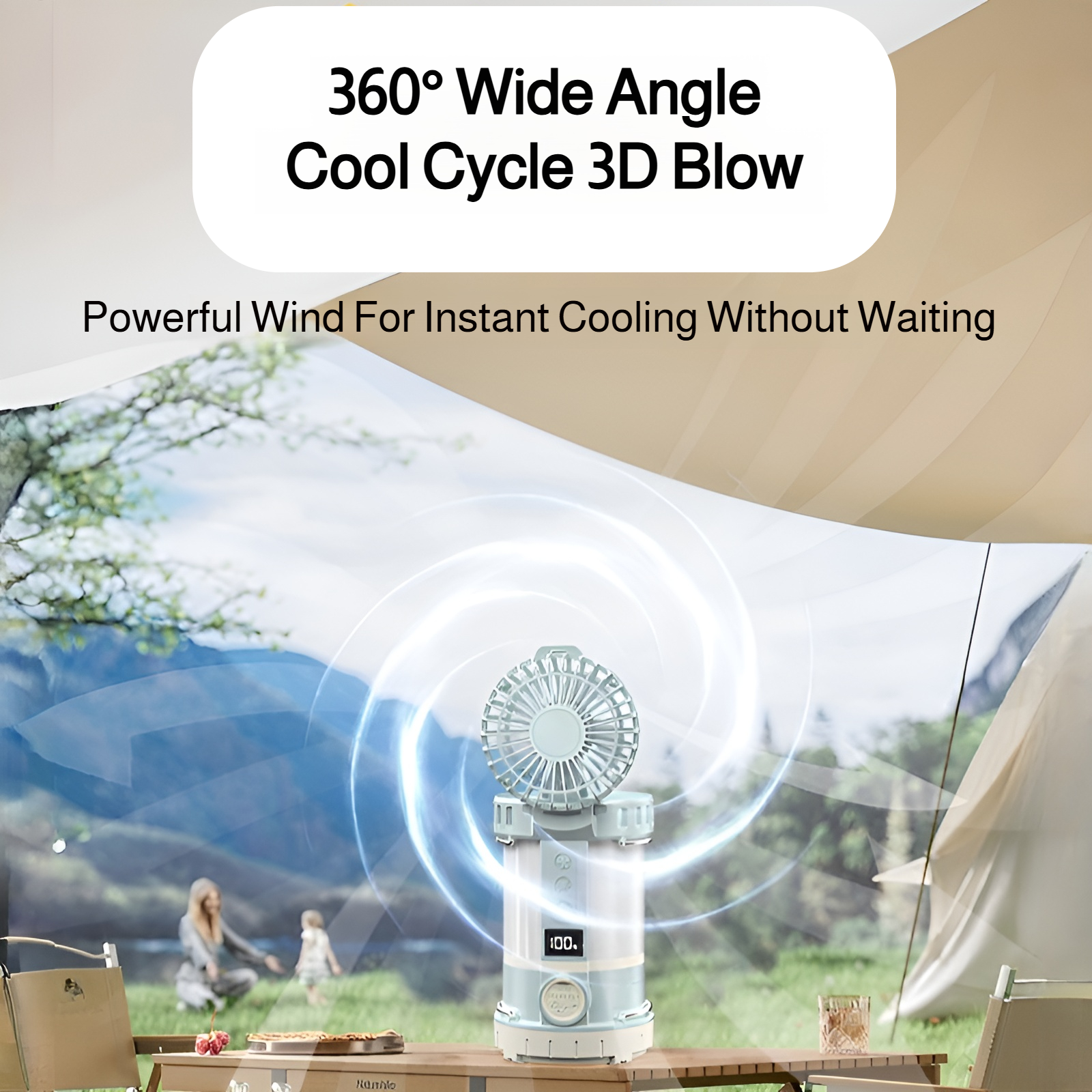 New rechargeable fan lantern multi-function LED strong light outdoor camping lamp smart digital disp