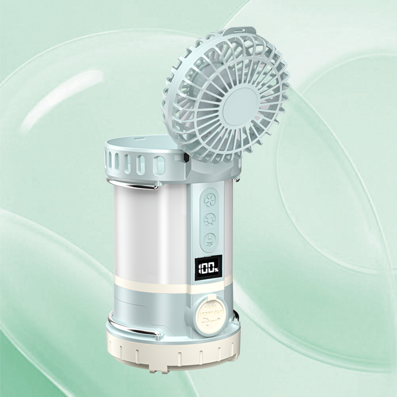 New rechargeable fan lantern multi-function LED strong light outdoor camping lamp smart digital disp