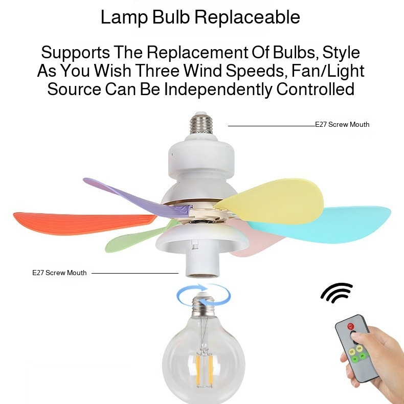 Small Screw Fan Lights Fan Lights Colorful 6Blade Living Room Abs Fan Blade Material