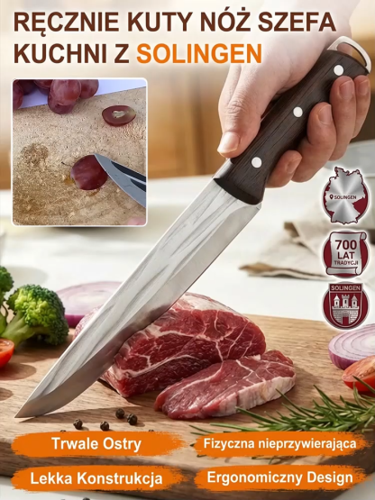 Profesjonalny Niemiecki Nóż do Trybowania 32cm🔪 | Ręcznie Kuty i Niezwykle Ostry | Idealny do Mięsa 