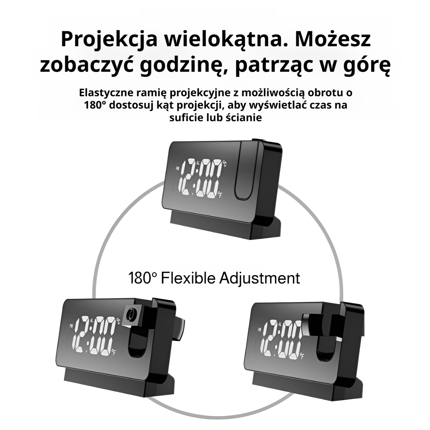 Prosty zegar biurkowy z funkcją drzemki, kolorowy ekran, czerwone cyfry LED