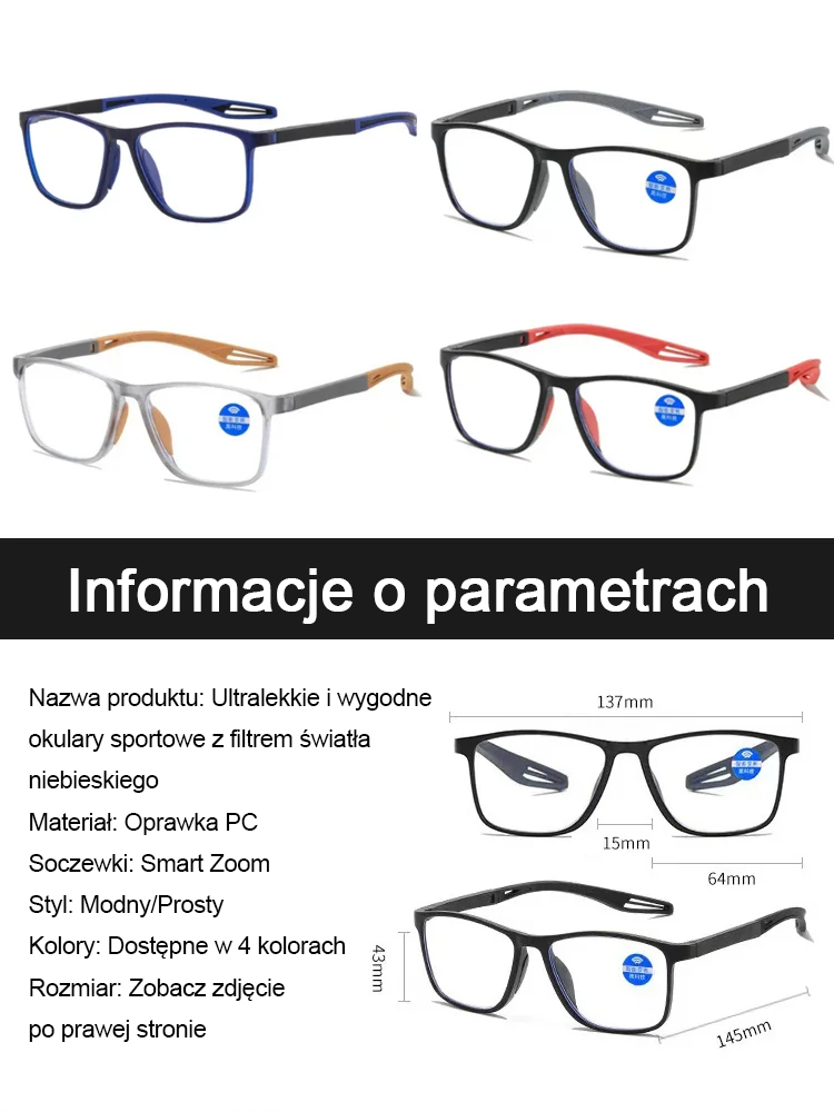 Ultralekkie i wygodne okulary do czytania blokujące niebieskie światło