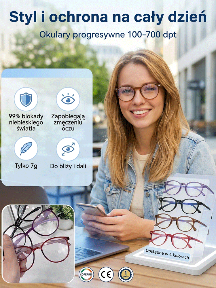 👓Niemieckie Inteligentne Okulary Progresywne | Technologia Bioniczna Auto-Focus | Tytan Lotniczy 6g | Ochrona Blue Light ✨