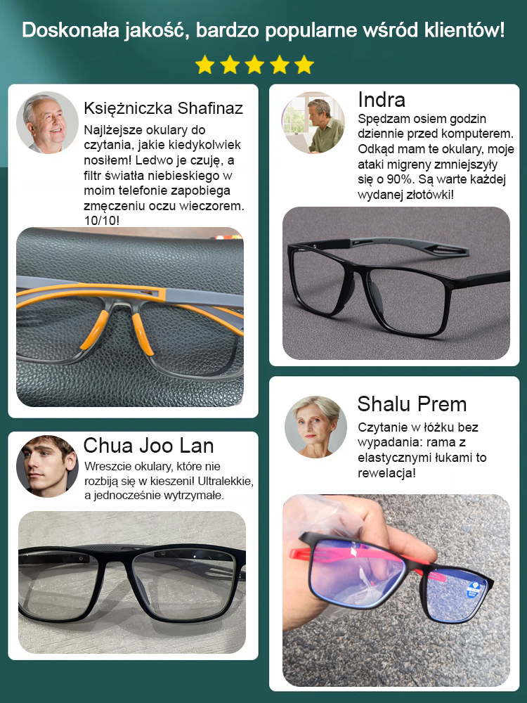 Ultralekkie i wygodne okulary do czytania blokujące niebieskie światło