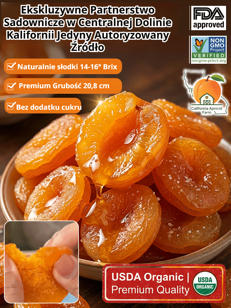 🌞Autentyczne Morele Suszone z Kalifornii | USDA Organic i Bez Cukru | Naturalne Wsparcie Trawienia i Serca | Edycja Limitowana