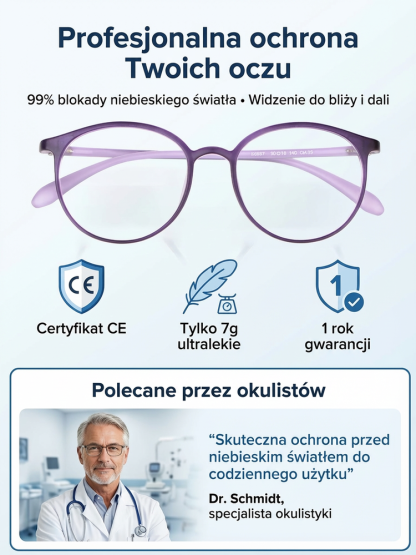👓Niemieckie Inteligentne Okulary Progresywne | Technologia Bioniczna Auto-Focus | Tytan Lotniczy 6g | Ochrona Blue Light ✨