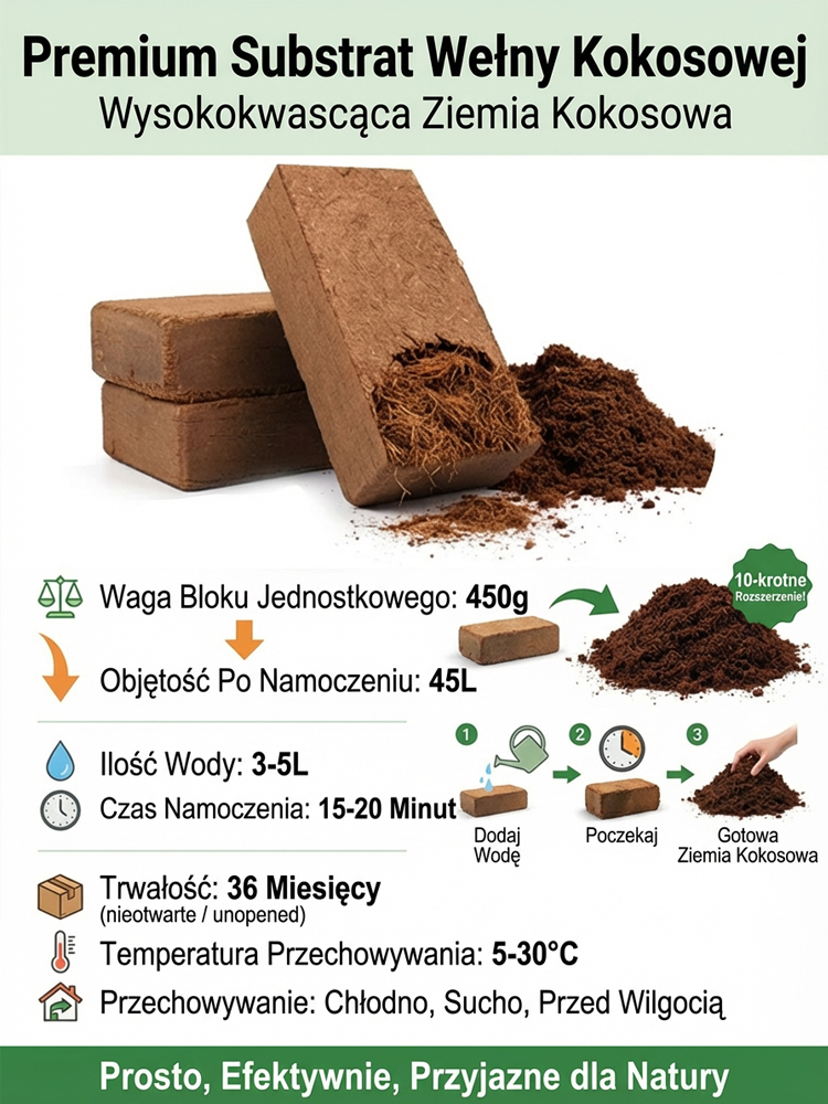 🌱Skompresowane Podłoże Kokosowe Premium | 10x Pęcznienie w 3 Sekundy | Odsalane Bez Szkodników | Koniec z Dźwiganiem Ziemi 🪴