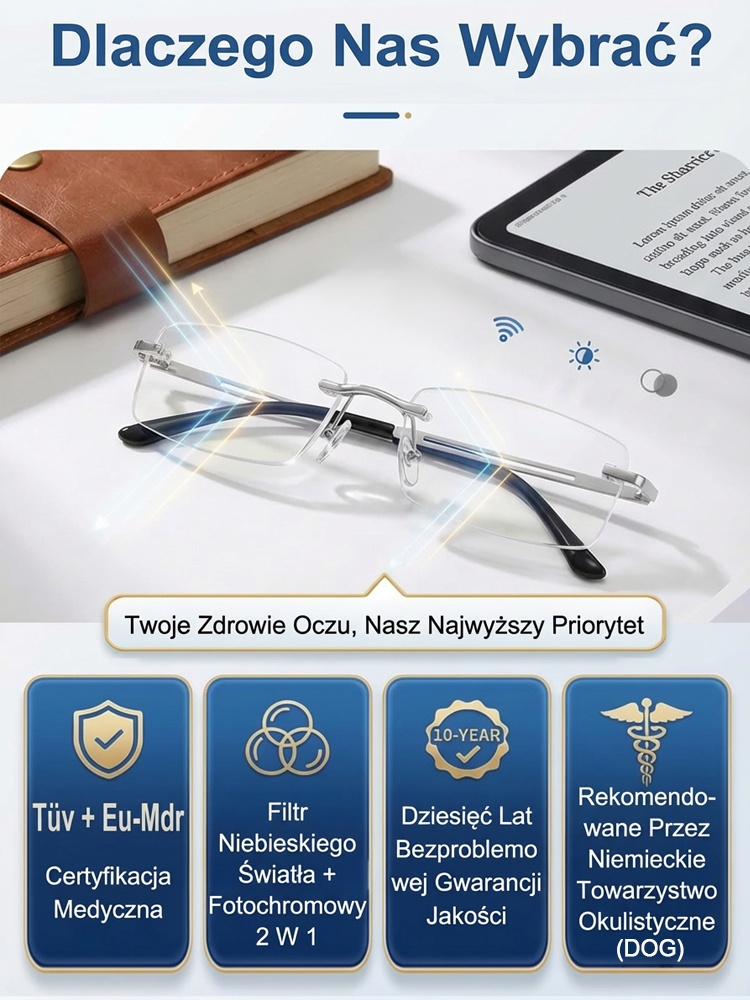 Niemieckie Okulary Samoregulujące z Płynnym Autofokusem👓Szwajcarski TR90 i Powłoka Anty-Para✨Ochrona Niebieskiego Światła🇩🇪 Likwidacja Magazynu Granicznego